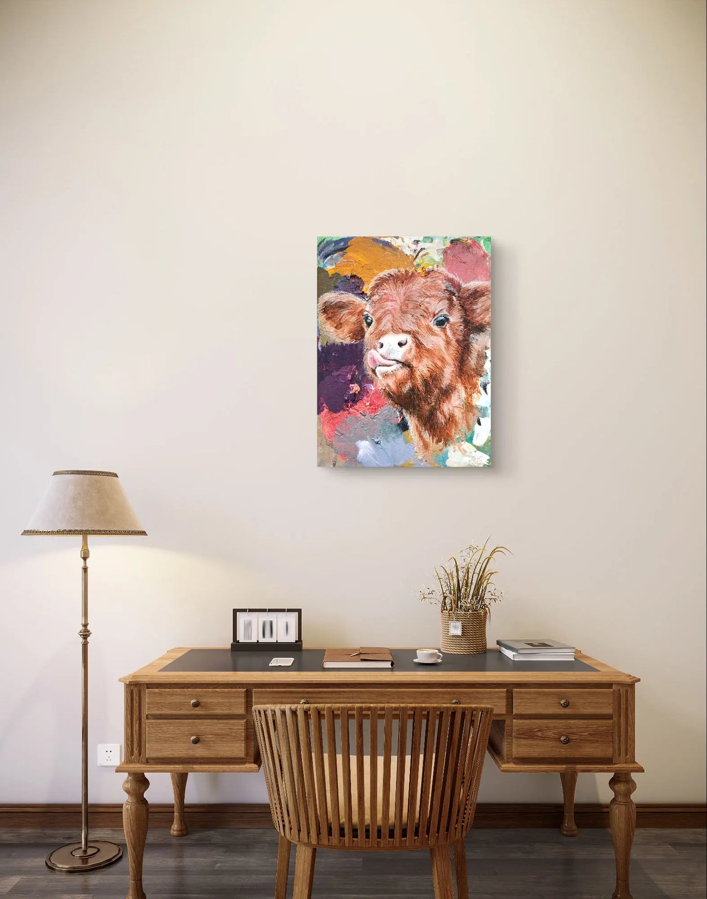 H1Z ART Acrylbild Gemälde Kalb – handgemaltes Original Acrylbild (30 x 40 cm)