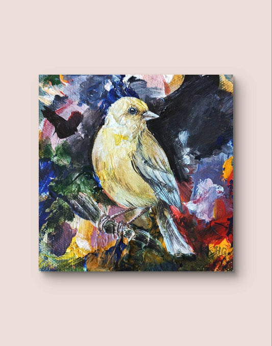 H1Z ART Acrylbild Gemälde Pirol – handgemaltes Original Acrylbild (10 x 10 cm)