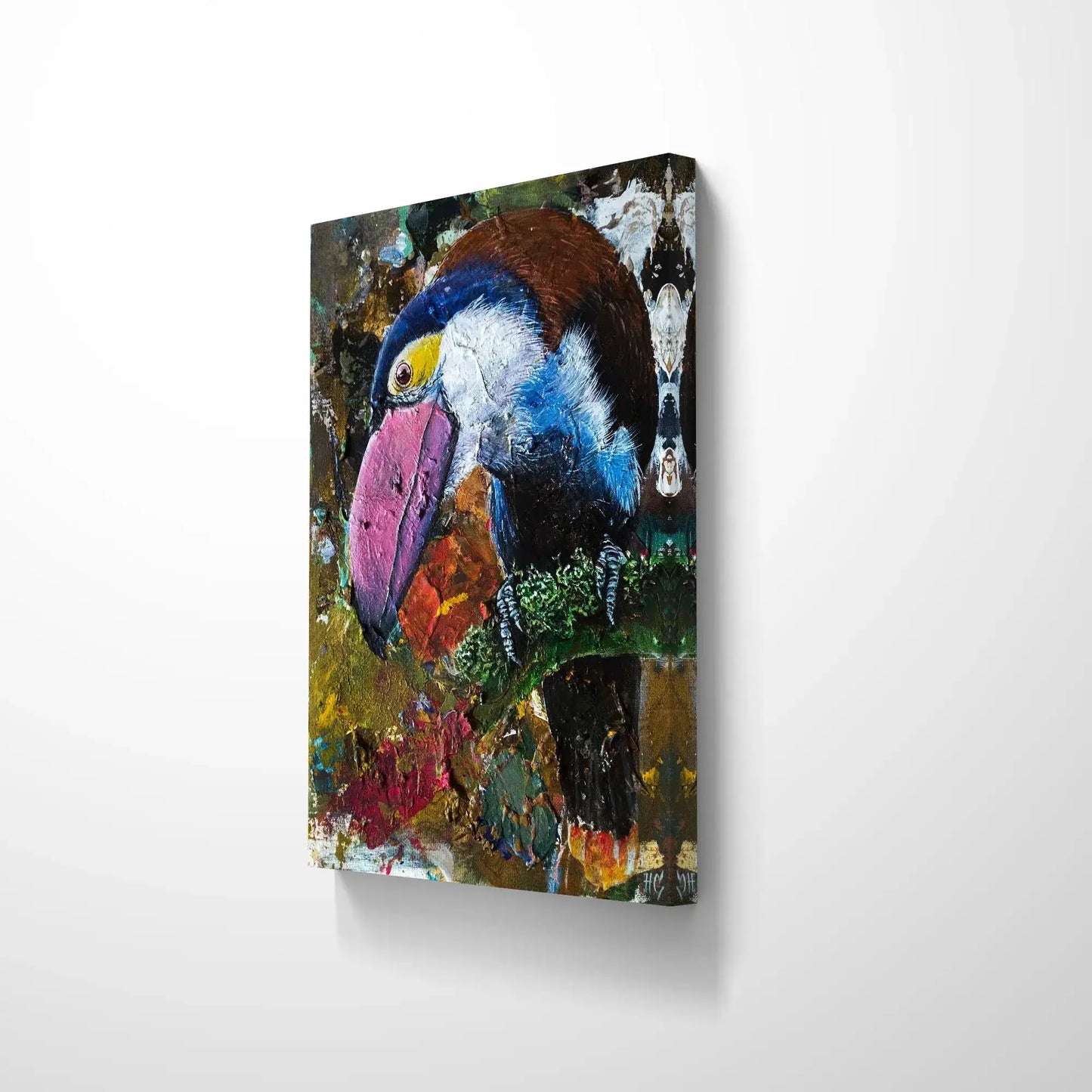 Expressiv-realistisches Gemälde Tukan – handgemaltes Original Acrylbild (30 x 40 cm) auf Leinwand von H1Z ART in lebendiger Atmosphäre