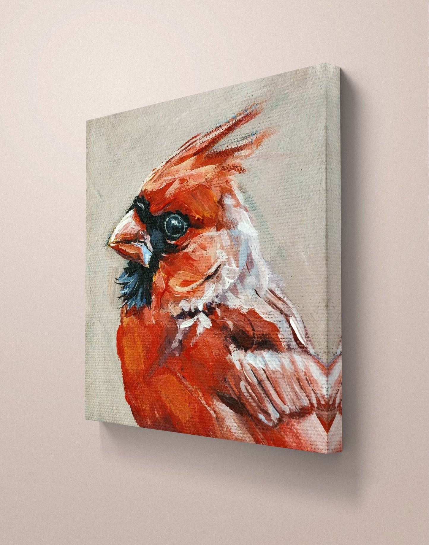 H1Z ART Acrylbild Gemälde Rotkardinal – handgemaltes Original Acrylbild (10 x 10 cm)