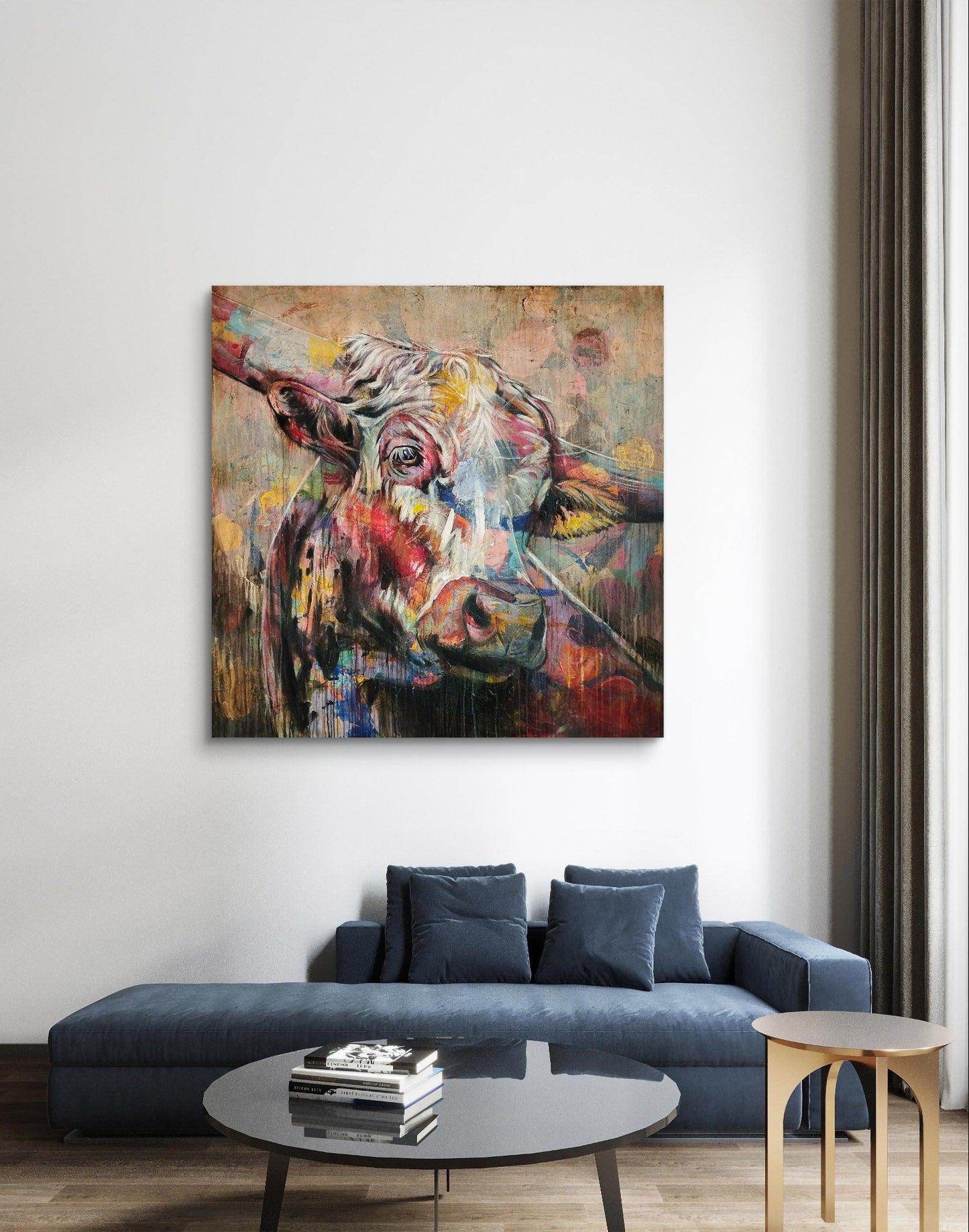 H1Z ART Acrylbild Gemälde Mozarts Kuh – handgemaltes Original Acrylbild (140 x 140 cm)