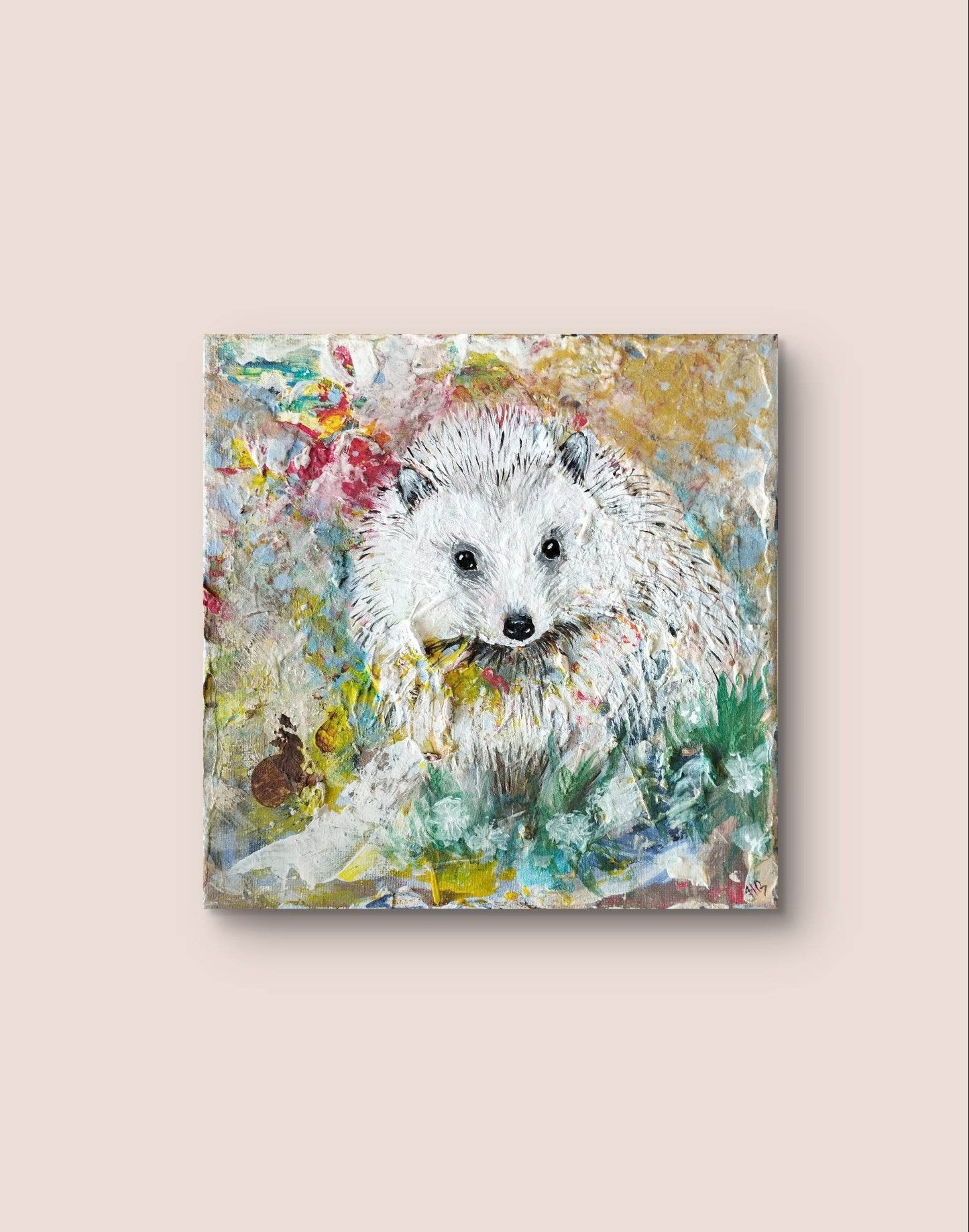 H1Z ART Acrylbild Gemälde Igel II – handgemaltes Original Acrylbild (20 x 20 cm)