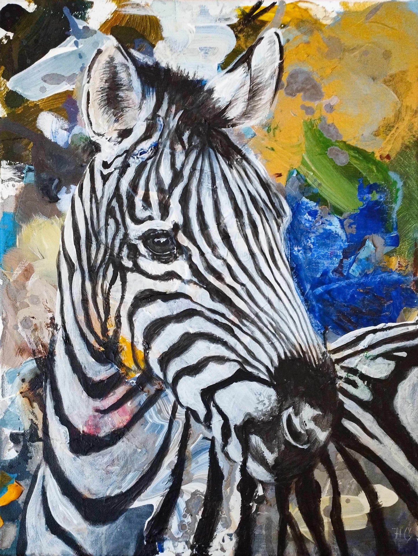 H1Z ART Acrylbild Gemälde Stolzes Zebra – handgemaltes Original Acrylbild (30 x 40 cm)
