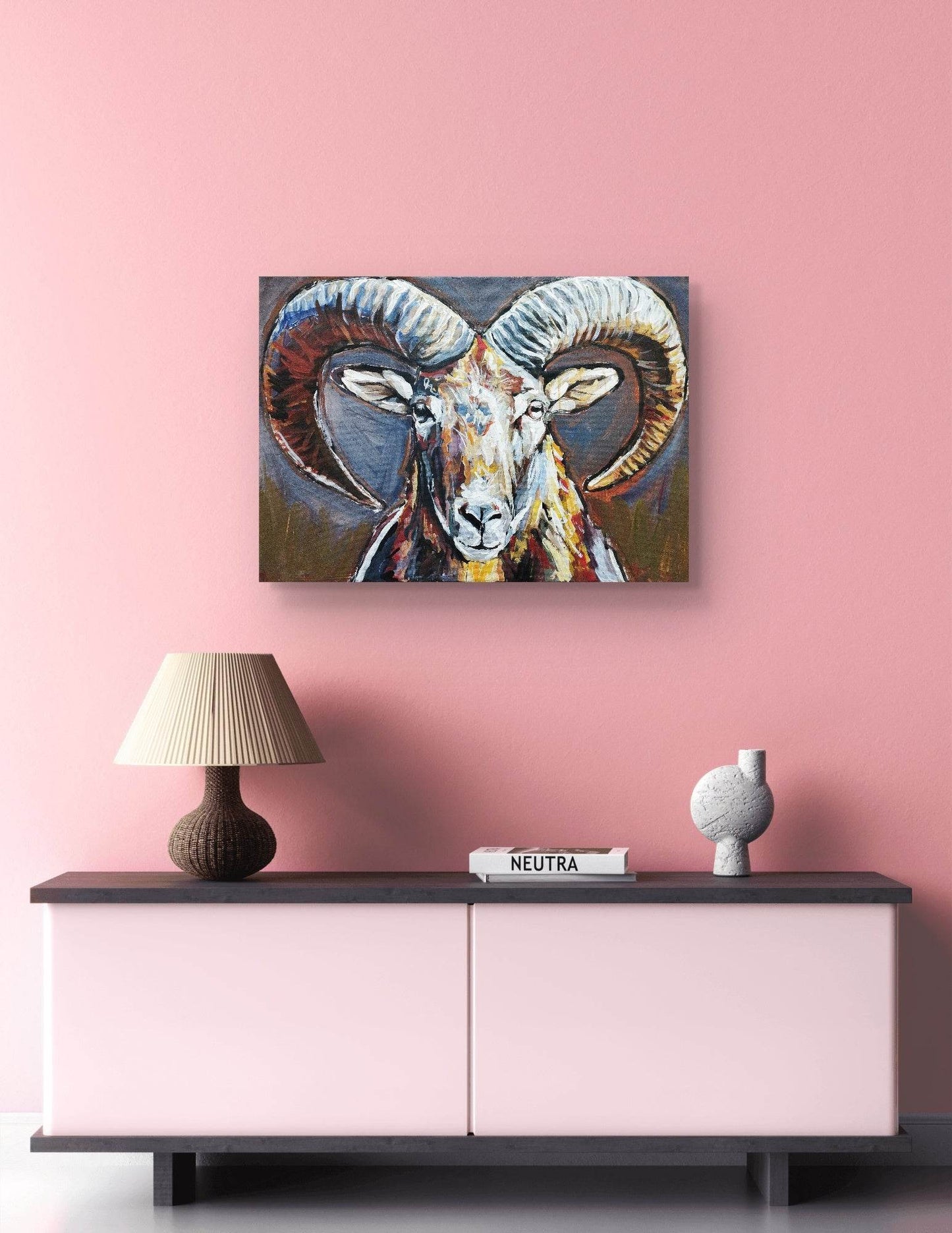 H1Z ART Acrylbild Gemälde Kraftvoller Steinbock – handgemaltes Original Acrylbild (50 x 70 cm)