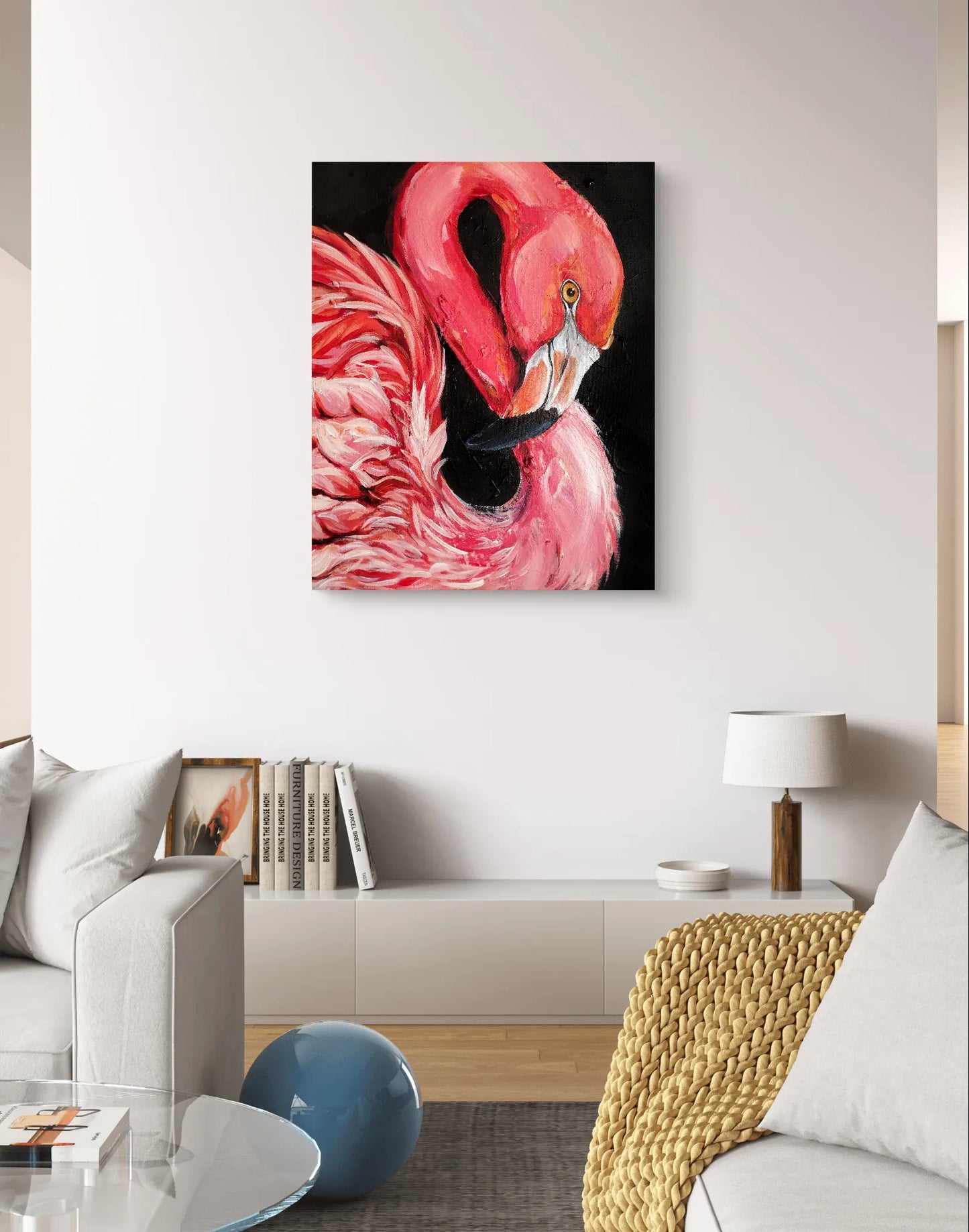 Gemälde Flamingo Silhouette – handgemaltes Original Acrylbild (40 x 50 cm)