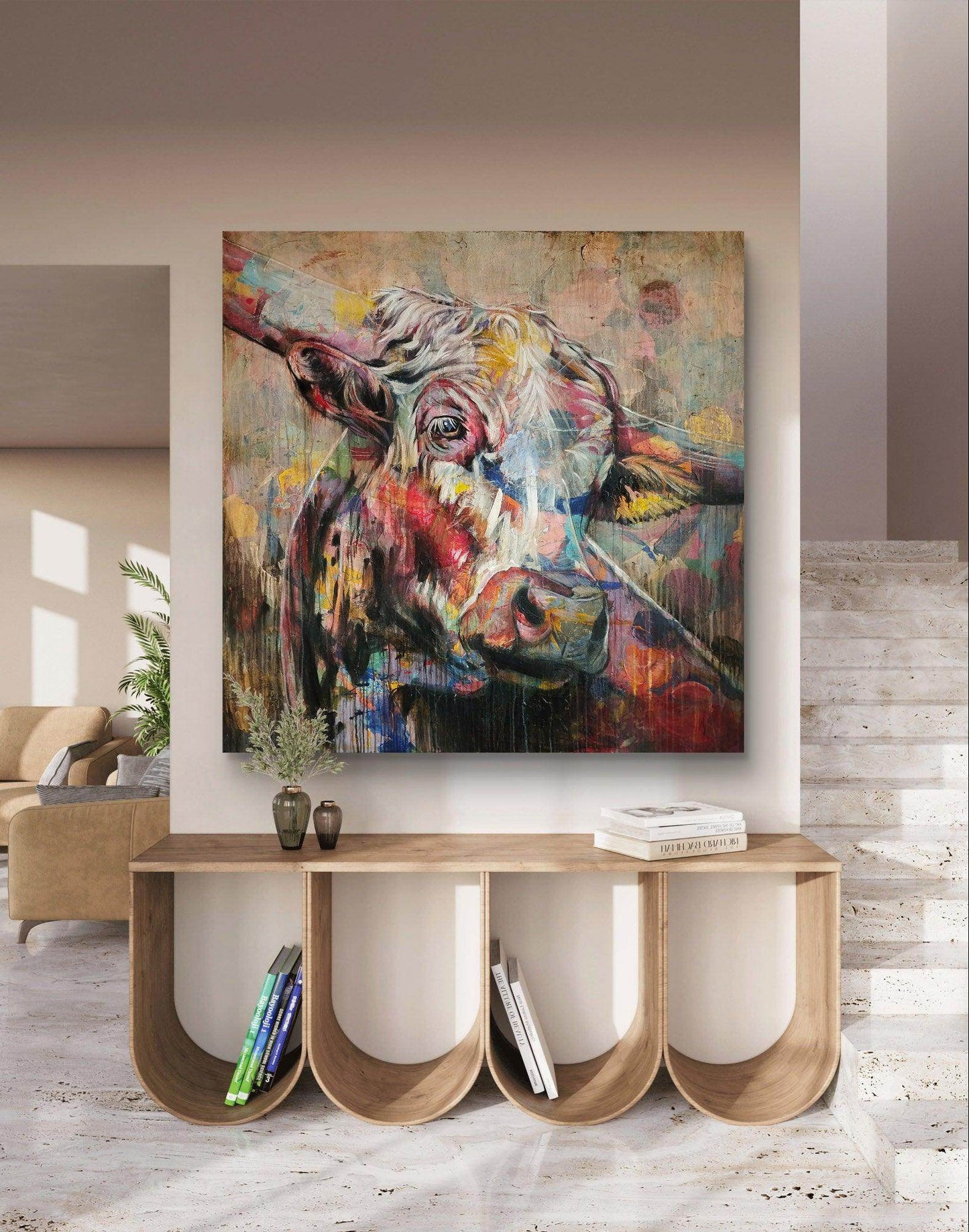 H1Z ART Acrylbild Gemälde Mozarts Kuh – handgemaltes Original Acrylbild (140 x 140 cm)