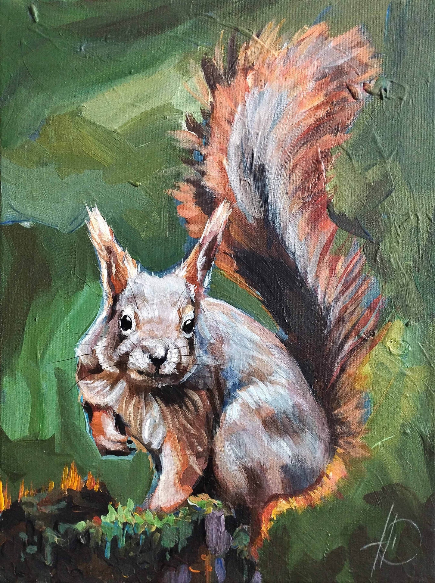 H1Z ART Acrylbild Gemälde Neugieriges Eichhörnchen – handgemaltes Original Acrylbild (30 x 40 cm)