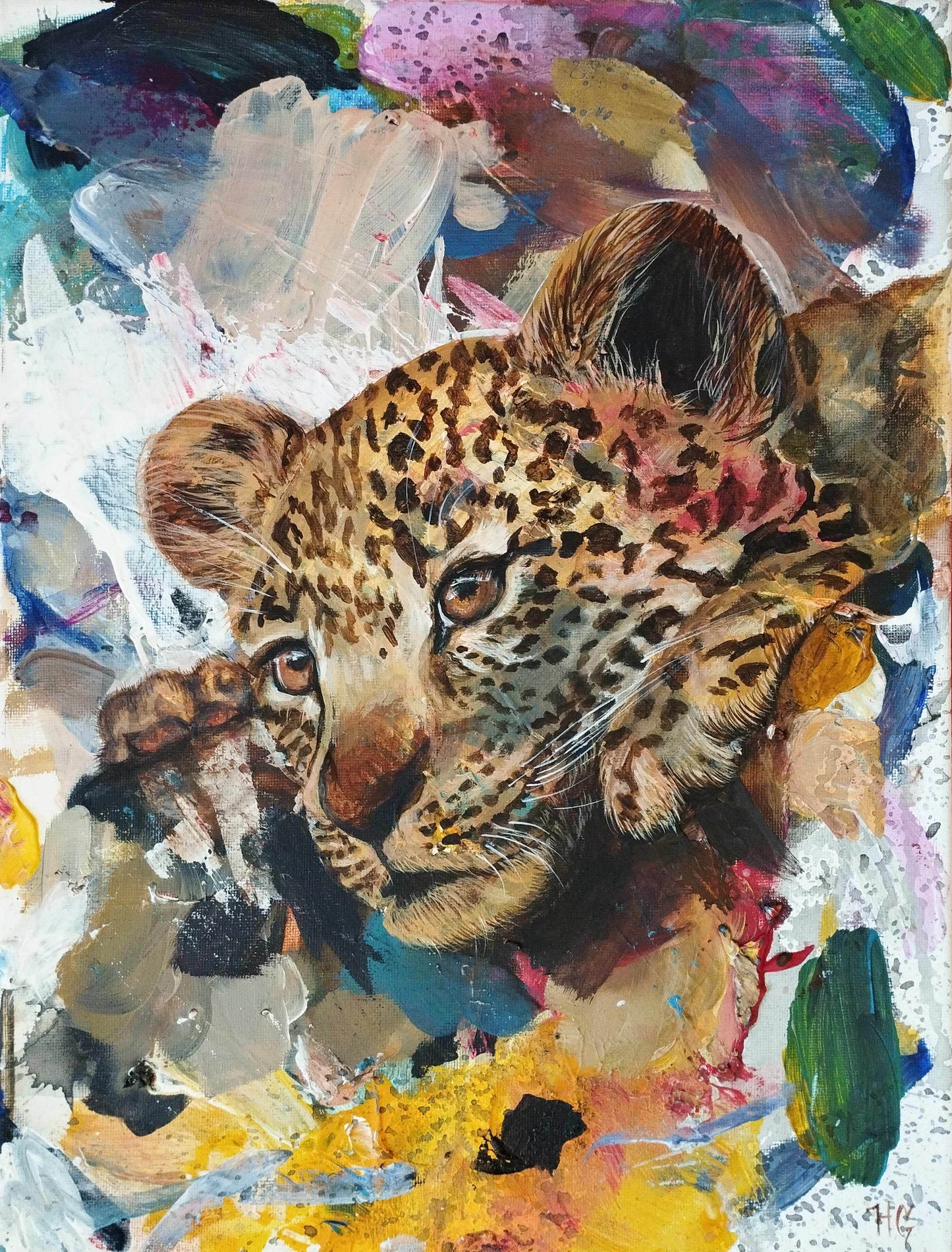 H1Z ART Acrylbild Gemälde Leopard – handgemaltes Original Acrylbild (30 x 40 cm)