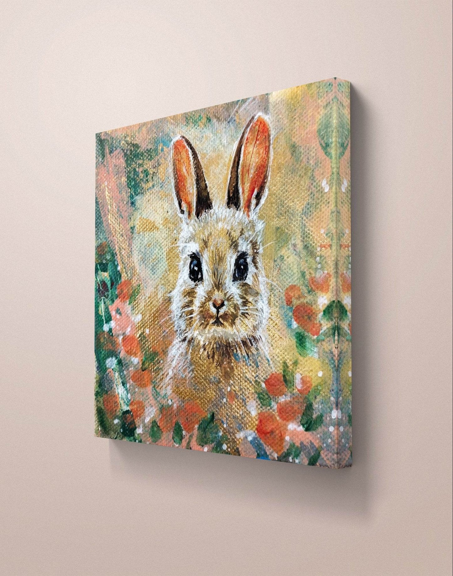 H1Z ART Acrylbild Gemälde süßer Kaninchen – handgemaltes Original Acrylbild (10 x 10 cm)
