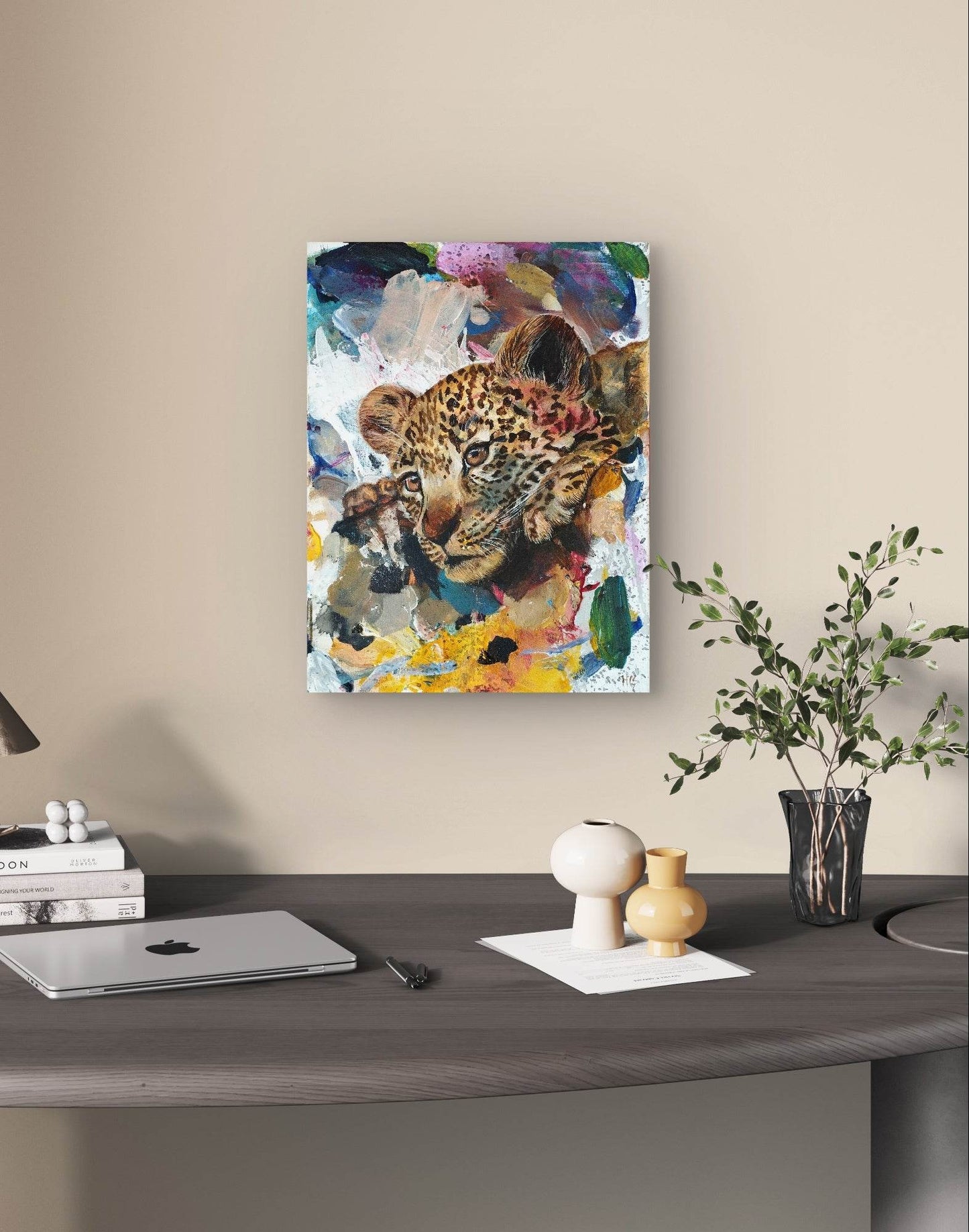 H1Z ART Acrylbild Gemälde Leopard – handgemaltes Original Acrylbild (30 x 40 cm)