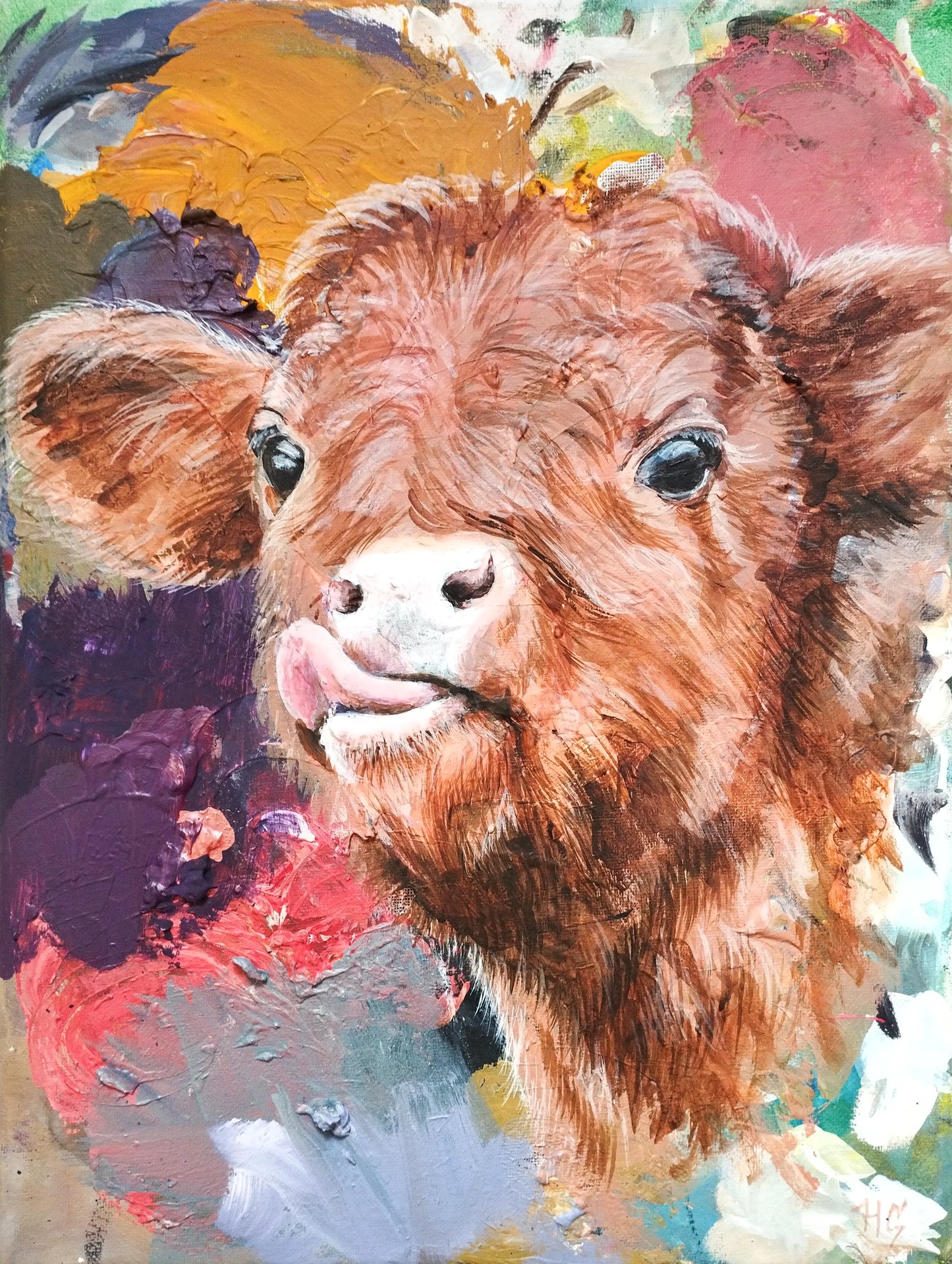 H1Z ART Acrylbild Gemälde Kalb – handgemaltes Original Acrylbild (30 x 40 cm)