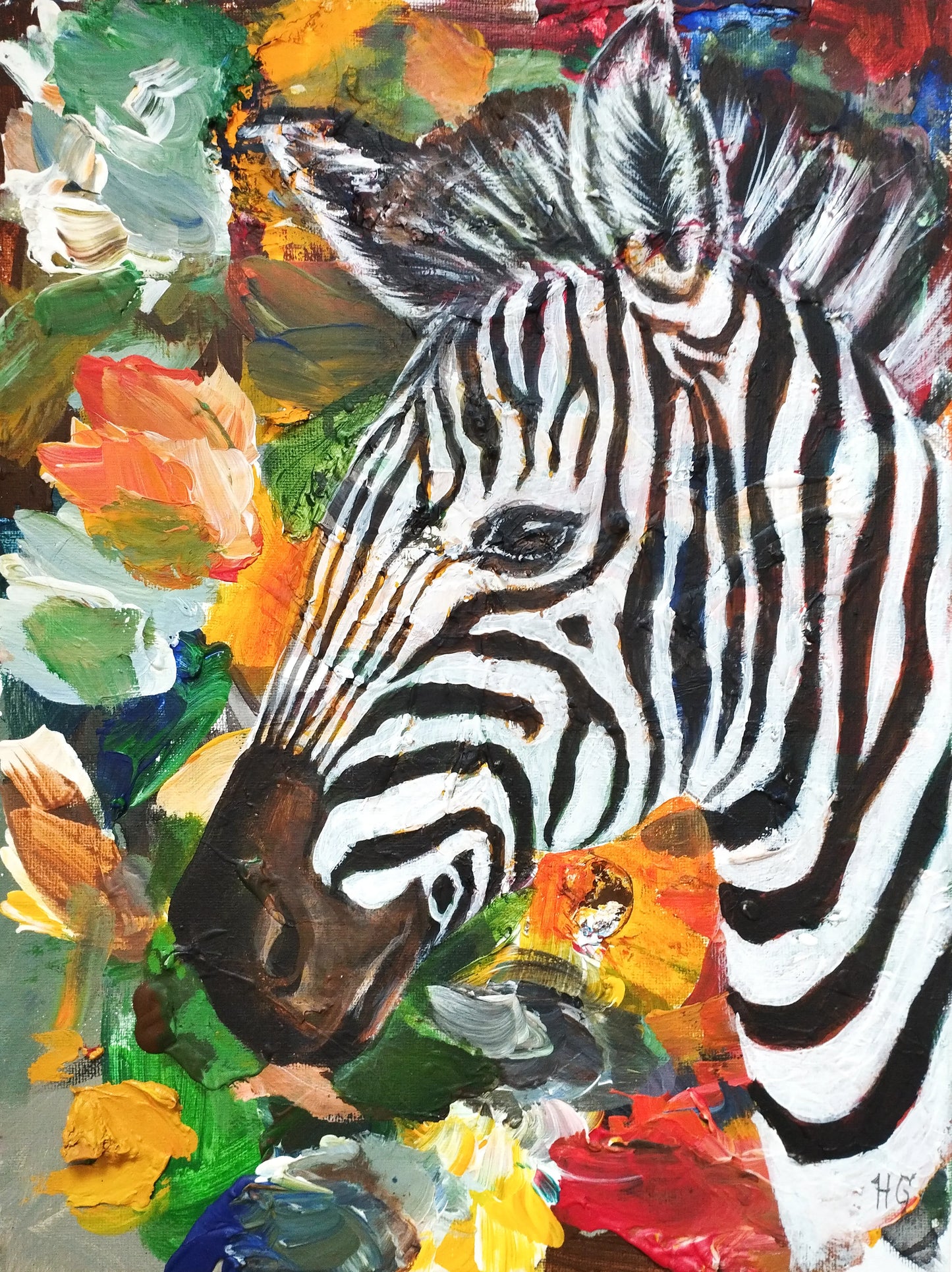 Gemälde Zebra auf der Savanne – handgemaltes Original Acrylbild (30 x 40 cm)