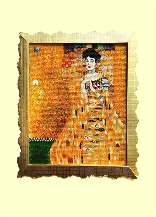 Expressiv-realistisches Grußkarte "Die Goldene Adele nach Gustav Klimt" – Handgemalt auf Leinwand von H1Z ART in lebendiger Atmosphäre