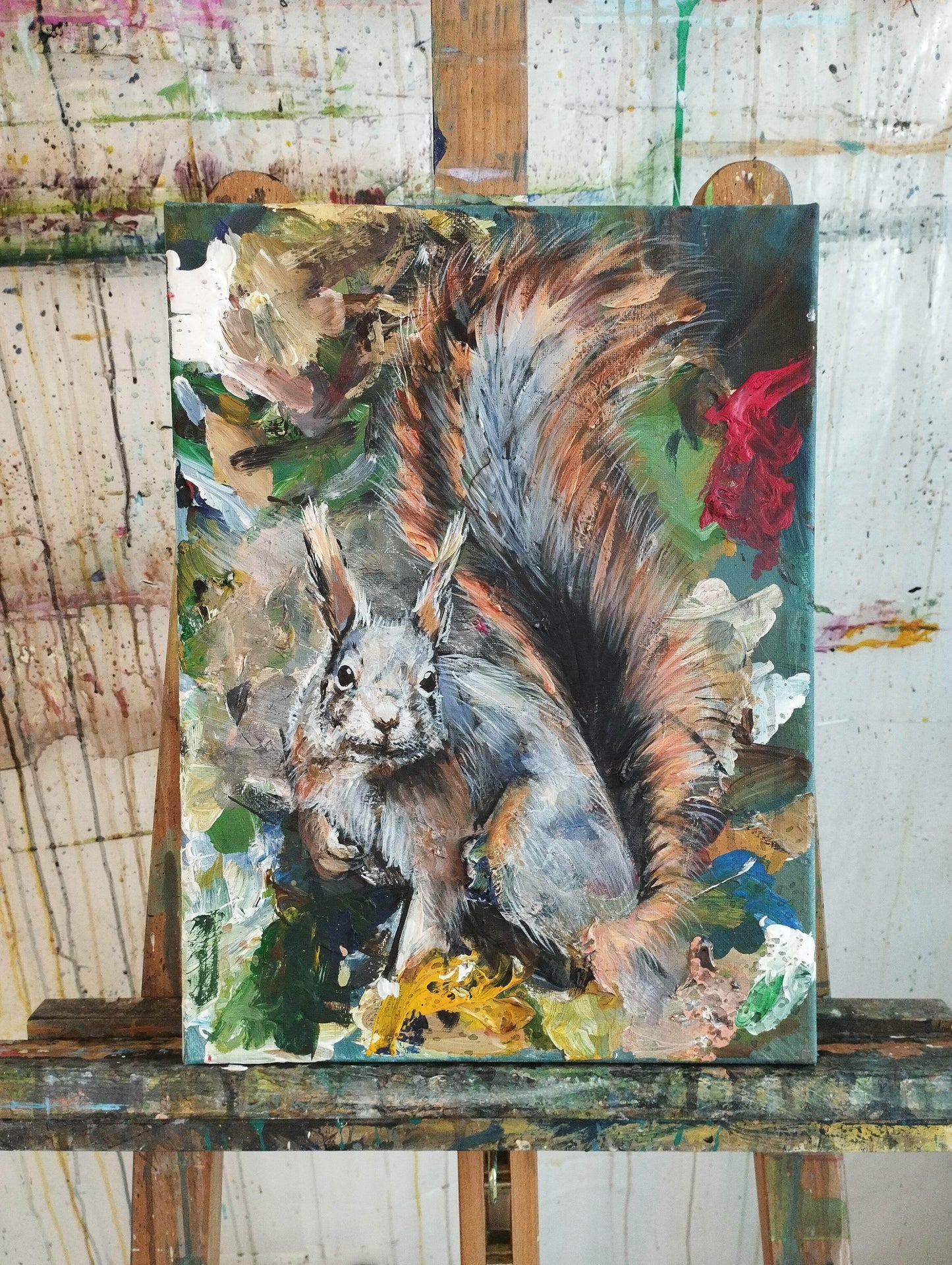 H1Z ART Acrylbild Gemälde Eichhörnchen – handgemaltes Original Acrylbild (30 x 40 cm)