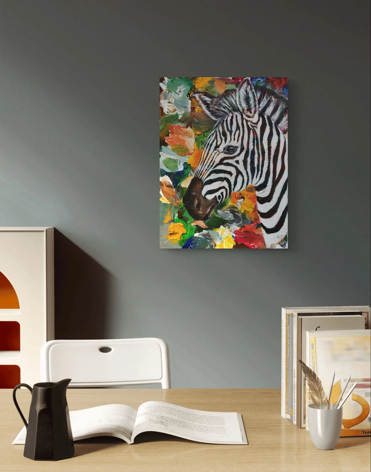 Gemälde Zebra auf der Savanne – handgemaltes Original Acrylbild (30 x 40 cm)
