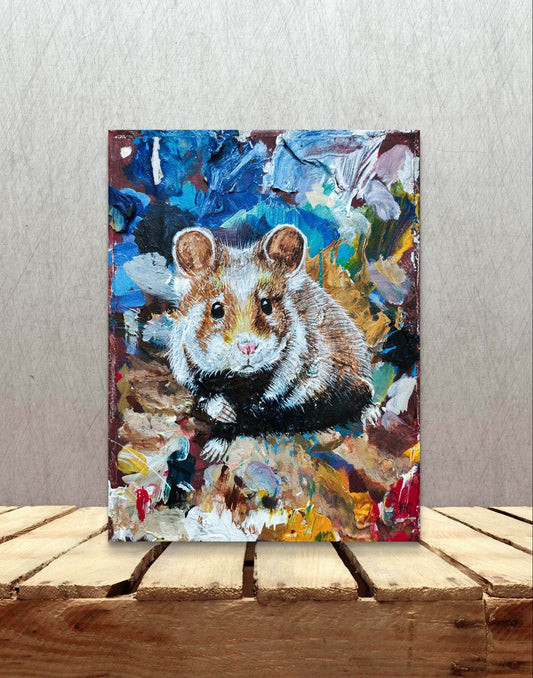 H1Z ART Acrylbild Gemälde Hamster – handgemaltes Original Acrylbild (18 x 24 cm)