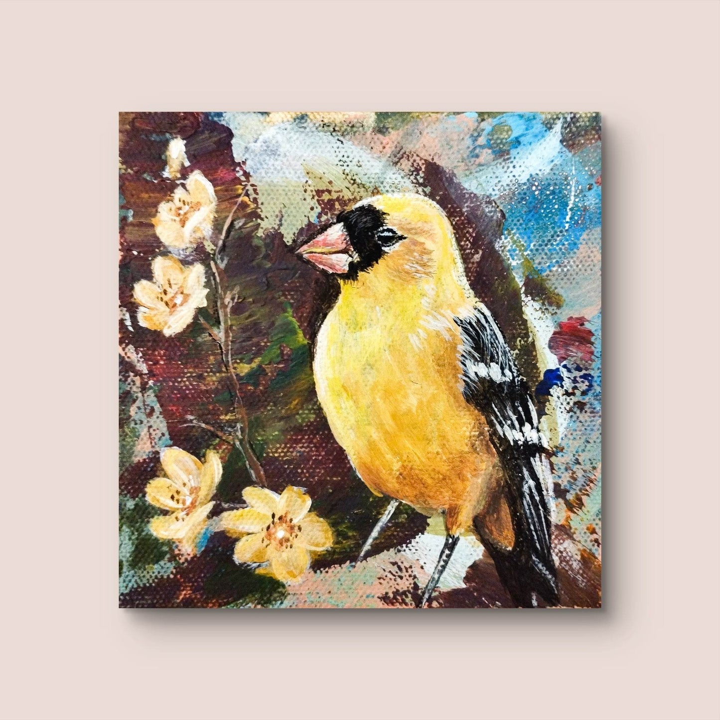 H1Z ART Acrylbild Gemälde Fink – handgemaltes Original Acrylbild (10 x 10 cm)