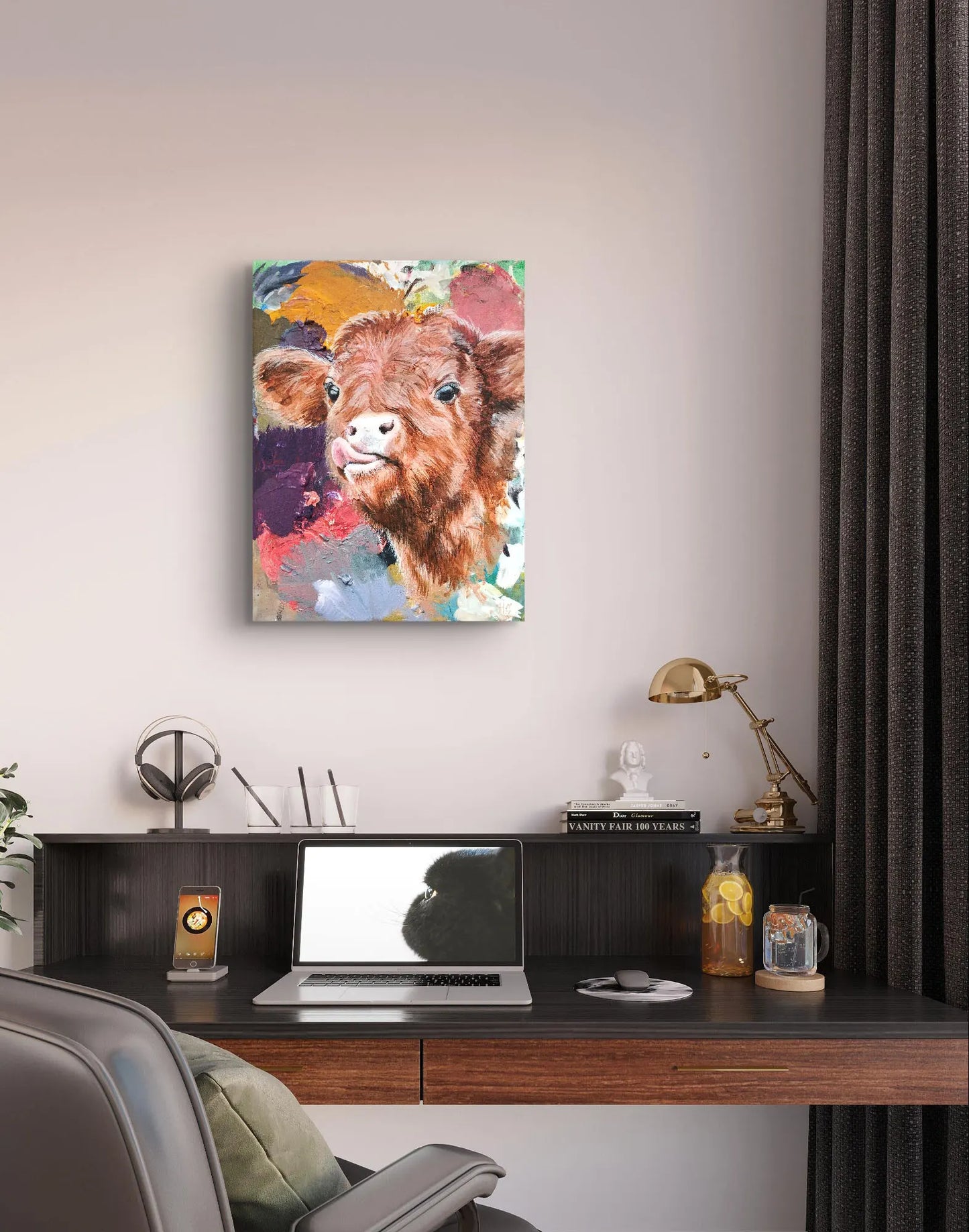 H1Z ART Acrylbild Gemälde Kalb – handgemaltes Original Acrylbild (30 x 40 cm)