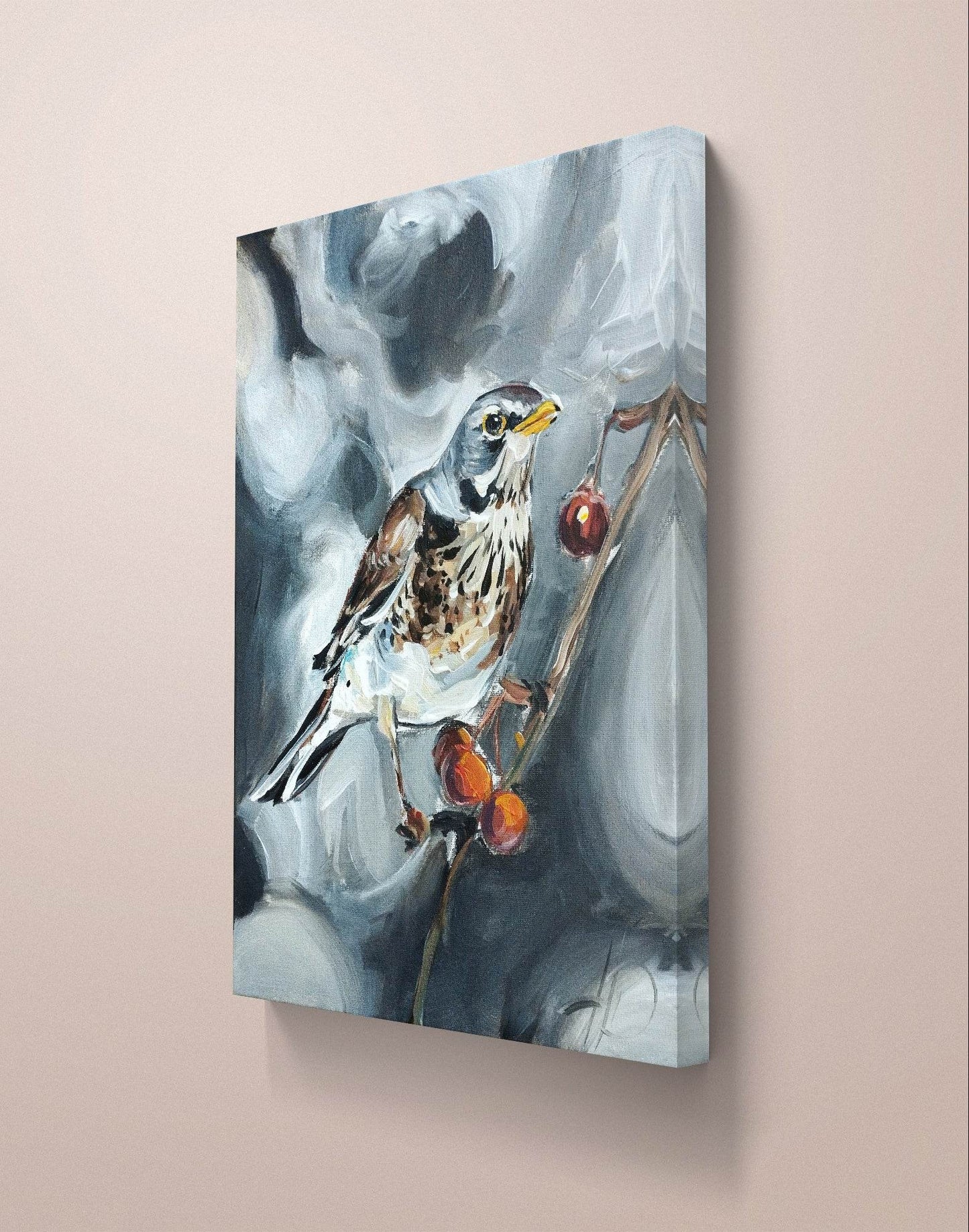 H1Z ART Acrylbild Gemälde Wacholderdrossel – handgemaltes Original Acrylbild (30 x 40 cm)