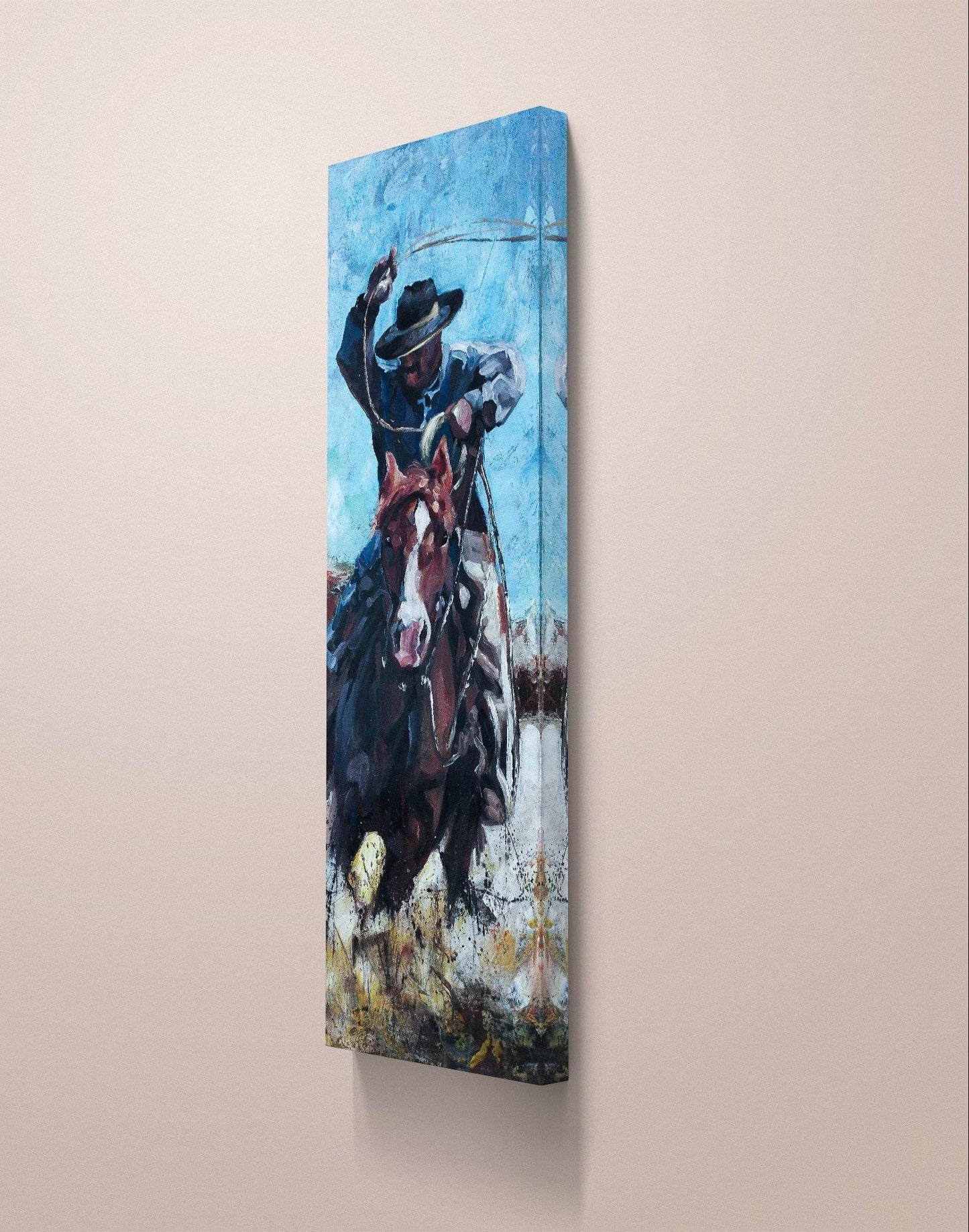 H1Z ART Acrylbild Gemälde Cowboy – handgemaltes Original Acrylbild (120 x 40 cm)