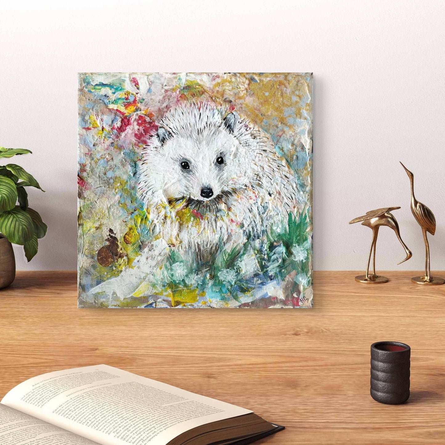 H1Z ART Acrylbild Gemälde Igel II – handgemaltes Original Acrylbild (20 x 20 cm)