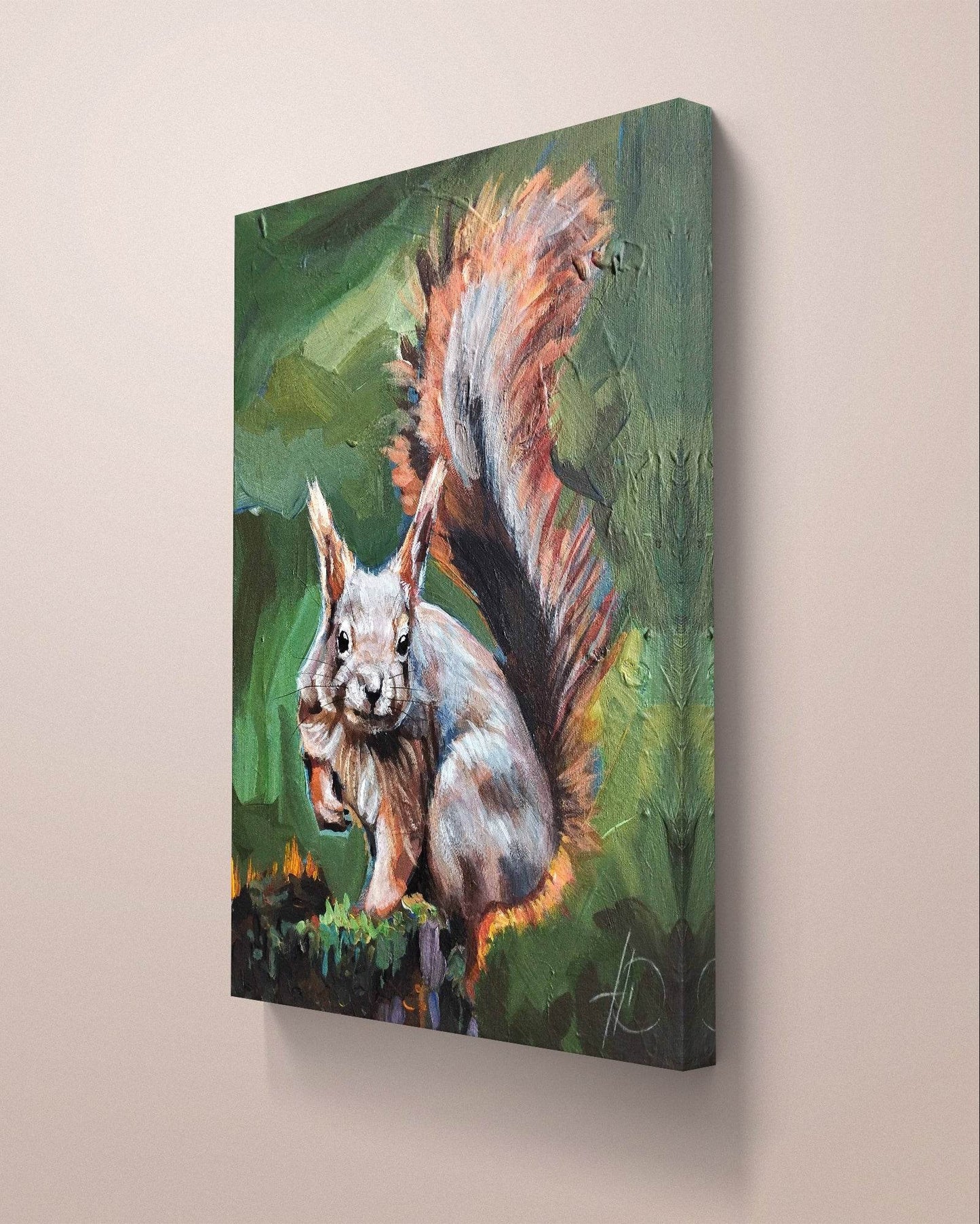 H1Z ART Acrylbild Gemälde Neugieriges Eichhörnchen – handgemaltes Original Acrylbild (30 x 40 cm)