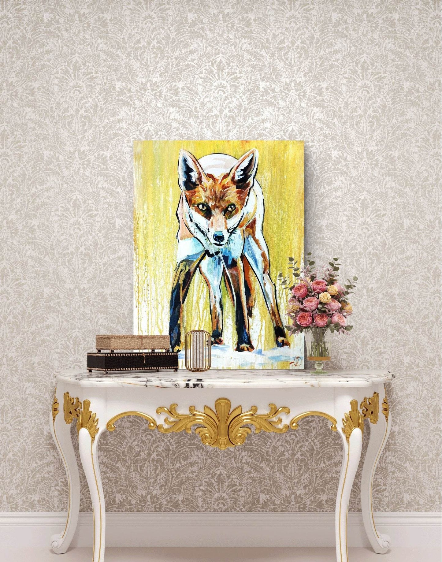 H1Z ART Acrylbild Gemälde Wüstenfuchs – handgemaltes Original Acrylbild (60 x 80 cm)