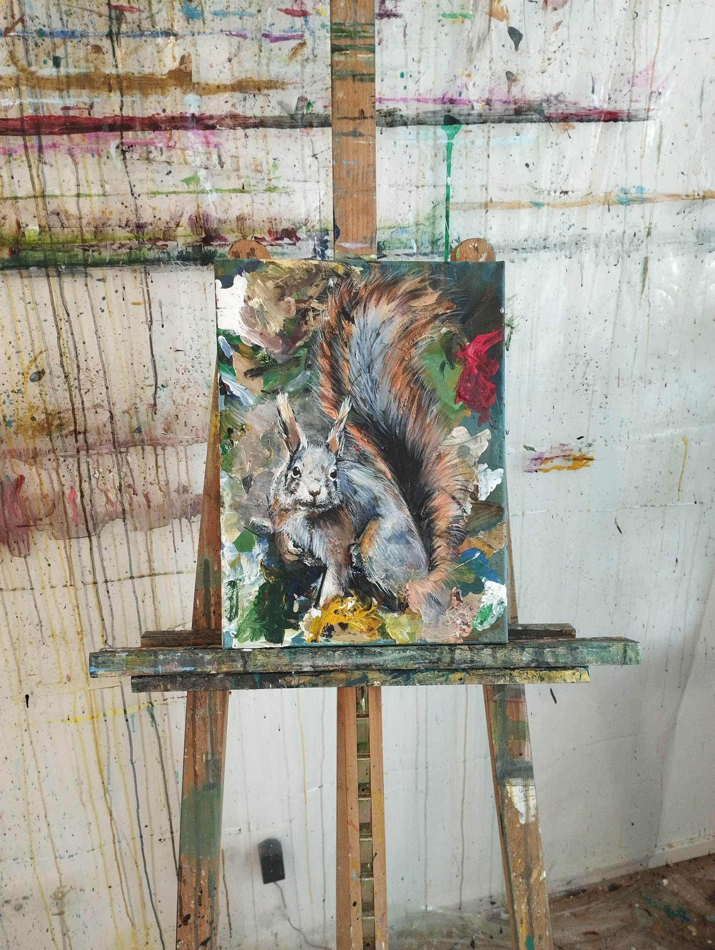 H1Z ART Acrylbild Gemälde Eichhörnchen – handgemaltes Original Acrylbild (30 x 40 cm)