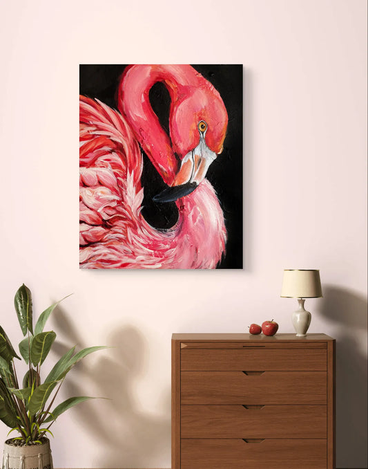 H1Z ART Acrylbild Gemälde Flamingo Silhouette – handgemaltes Original Acrylbild (40 x 50 cm)