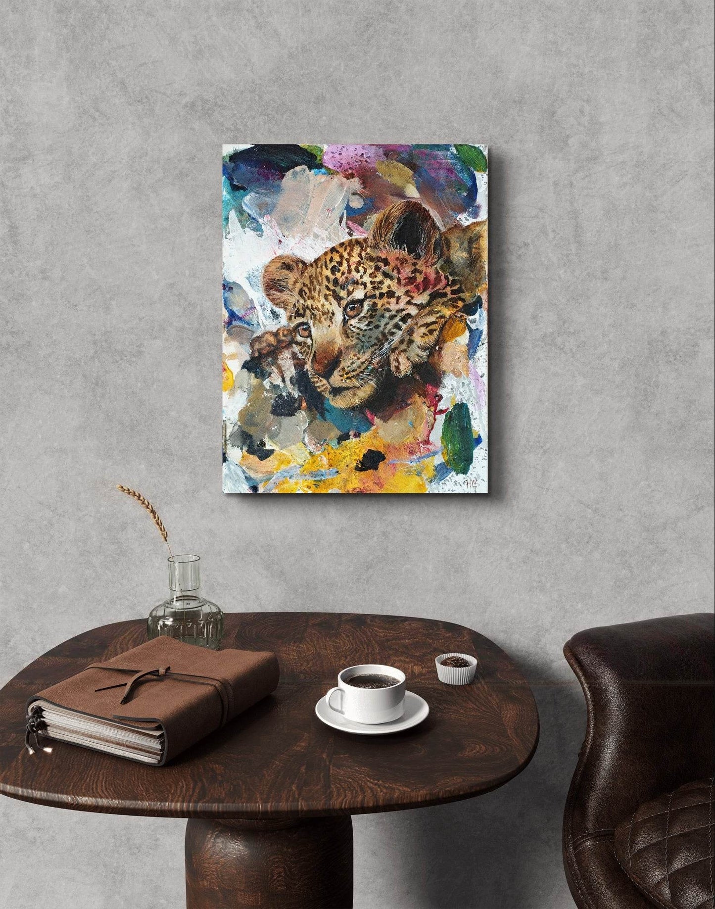 H1Z ART Acrylbild Gemälde Leopard – handgemaltes Original Acrylbild (30 x 40 cm)