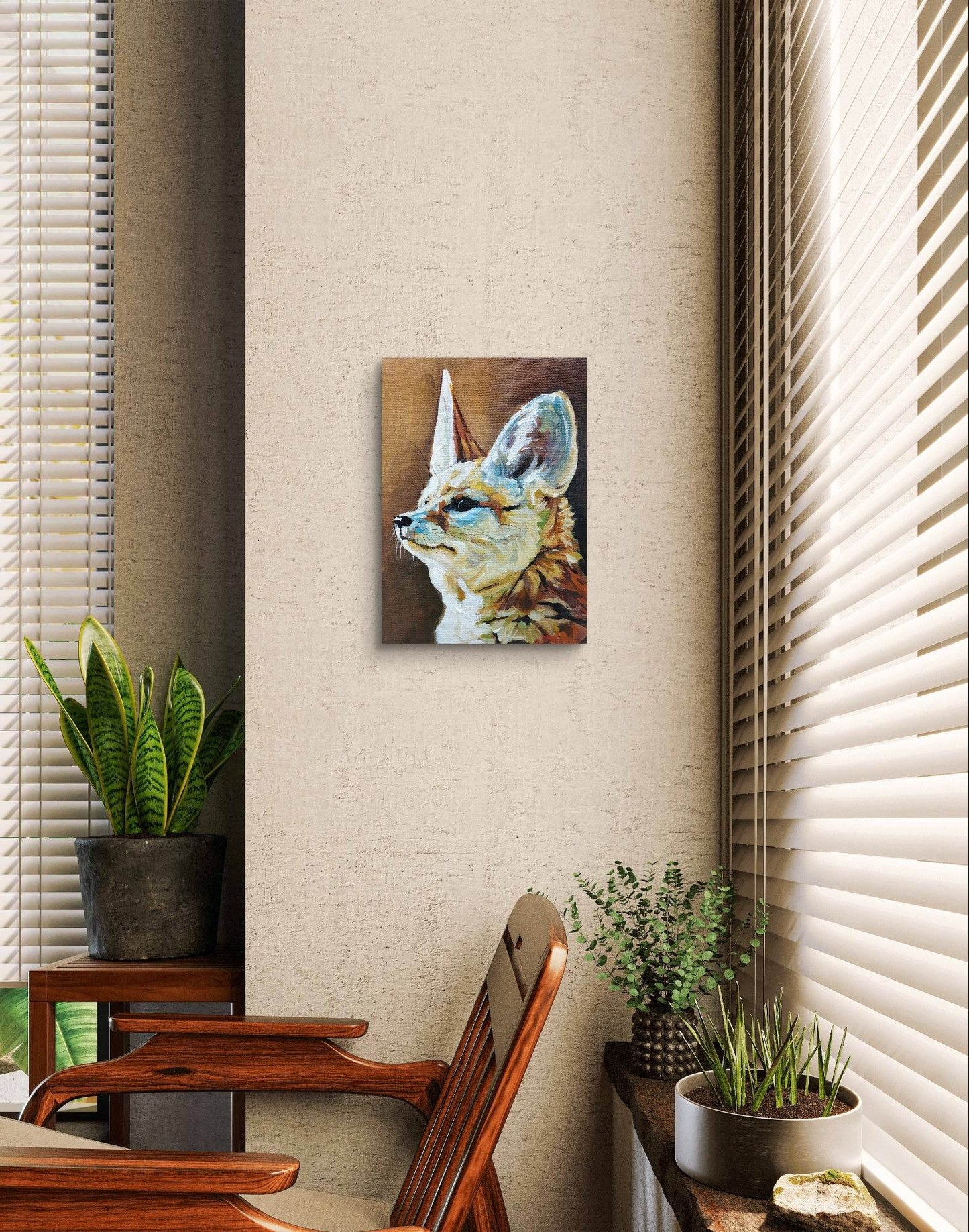 H1Z ART Acrylbild Gemälde Fennek – handgemaltes Original Acrylbild (34 x 24 cm)