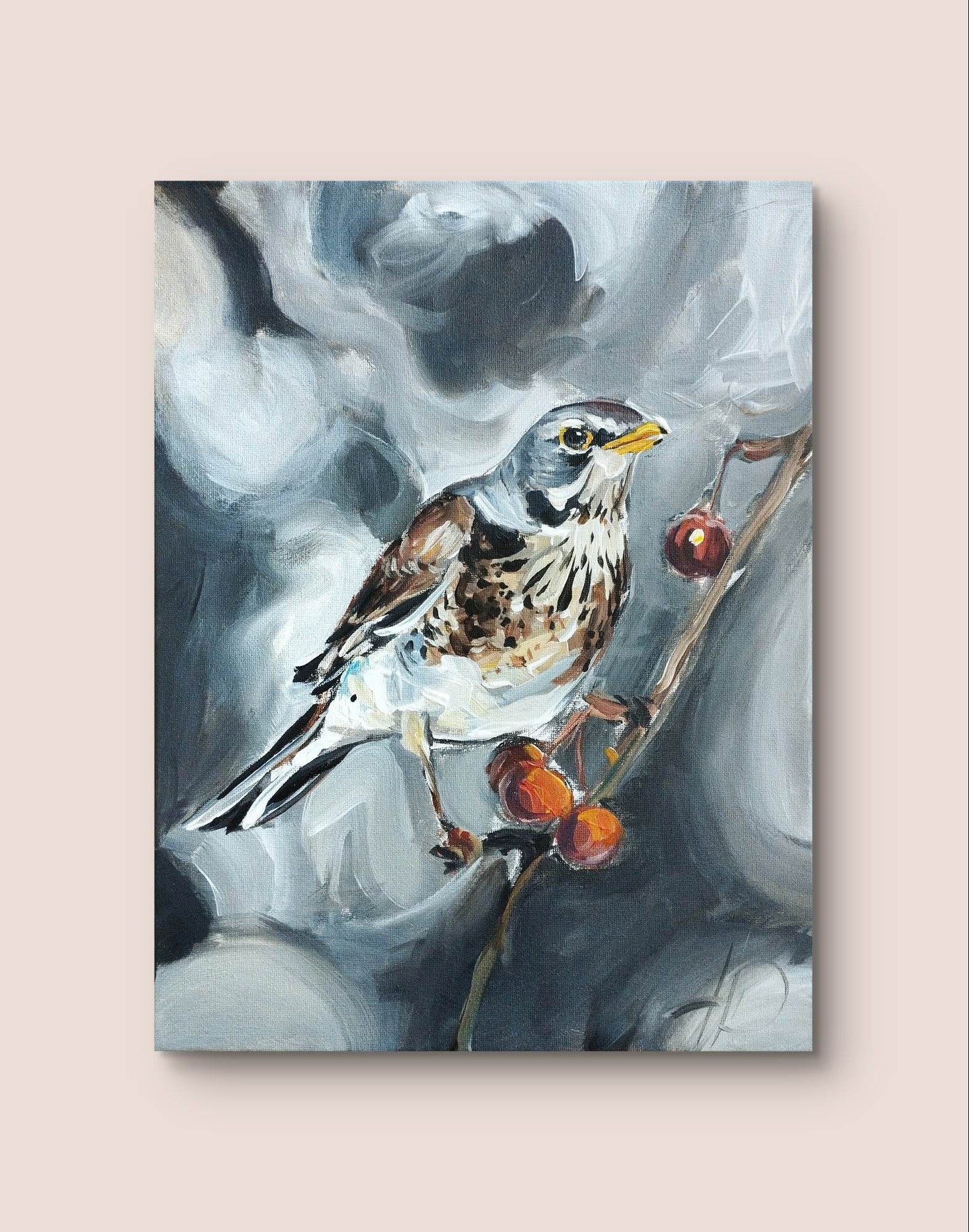 H1Z ART Acrylbild Gemälde Wacholderdrossel – handgemaltes Original Acrylbild (30 x 40 cm)