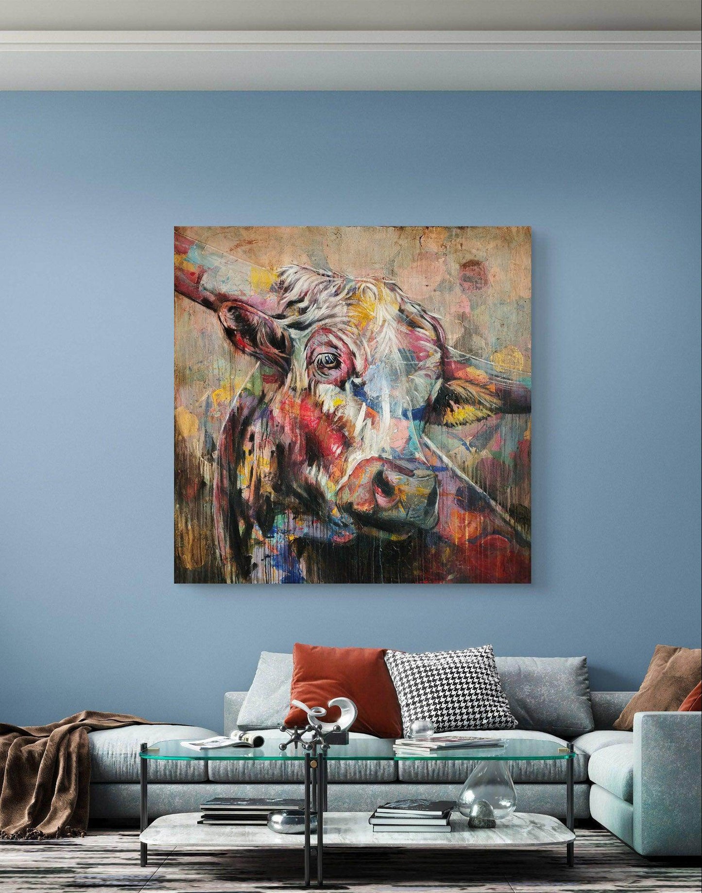 H1Z ART Acrylbild Gemälde Mozarts Kuh – handgemaltes Original Acrylbild (140 x 140 cm)