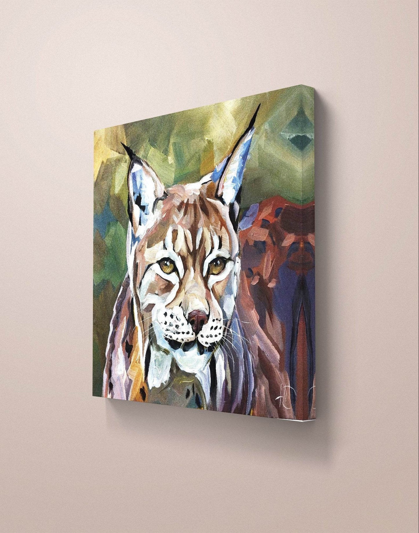 H1Z ART Acrylbild Gemälde Schleichender Luchs – handgemaltes Original Acrylbild (40 x 40 cm)