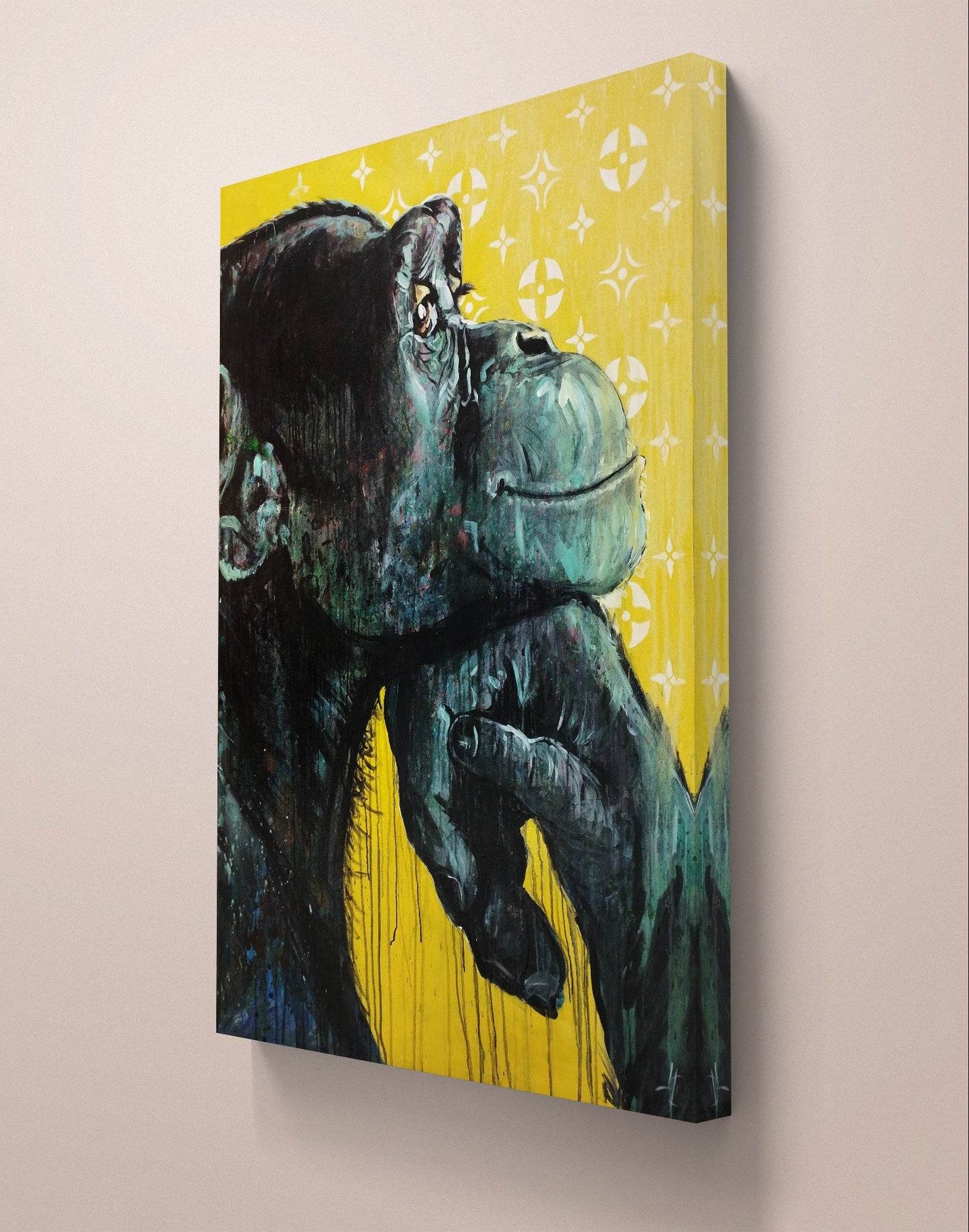 H1Z ART Acrylbild Gemälde denkender Affe – handgemaltes Original Acrylbild (128 x 93 cm)