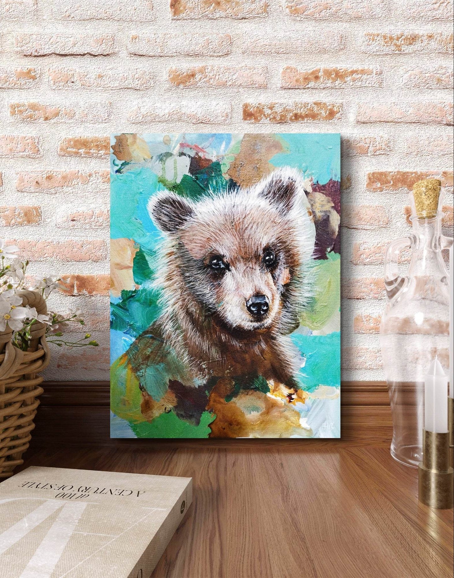 Gemälde kleiner Bär – handgemaltes Original Acrylbild (30 x 40 cm)