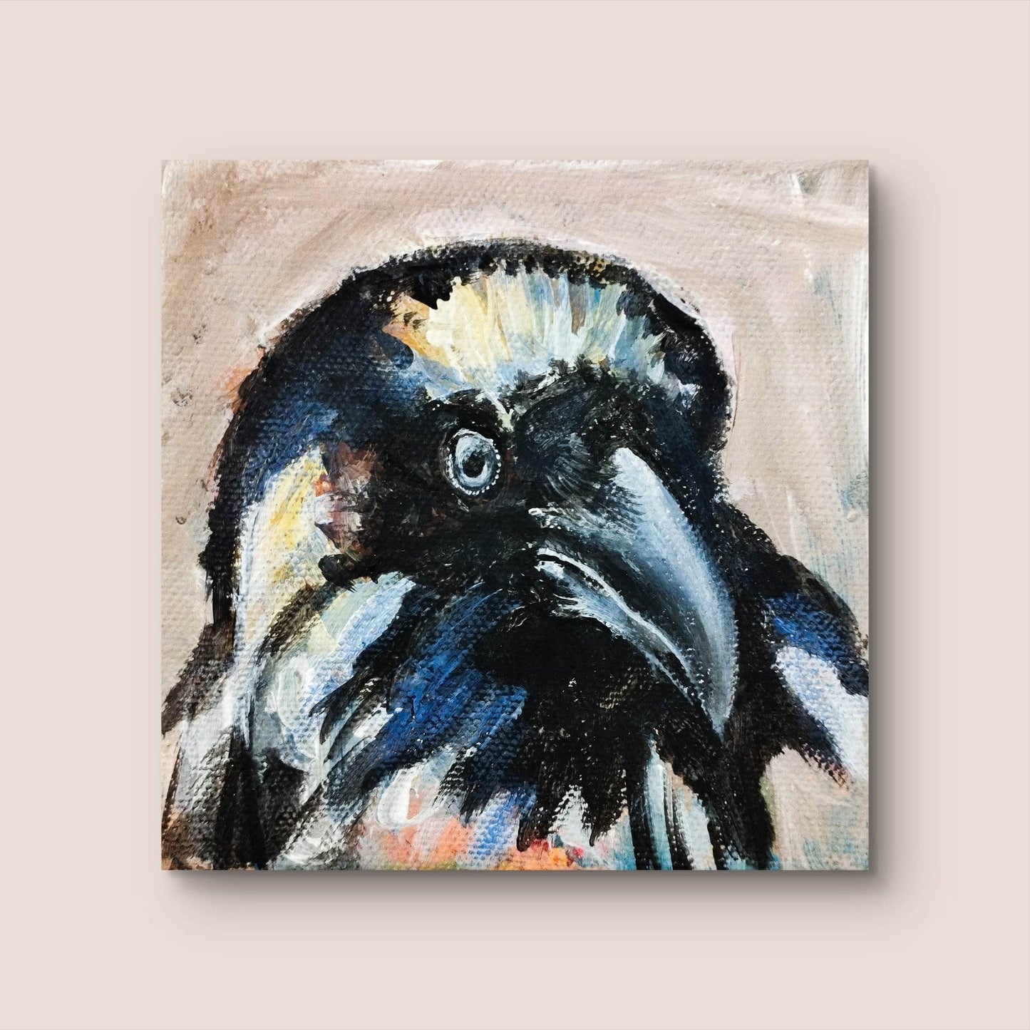 H1Z ART Acrylbild Gemälde Rabe – handgemaltes Original Acrylbild (10 x 10 cm)