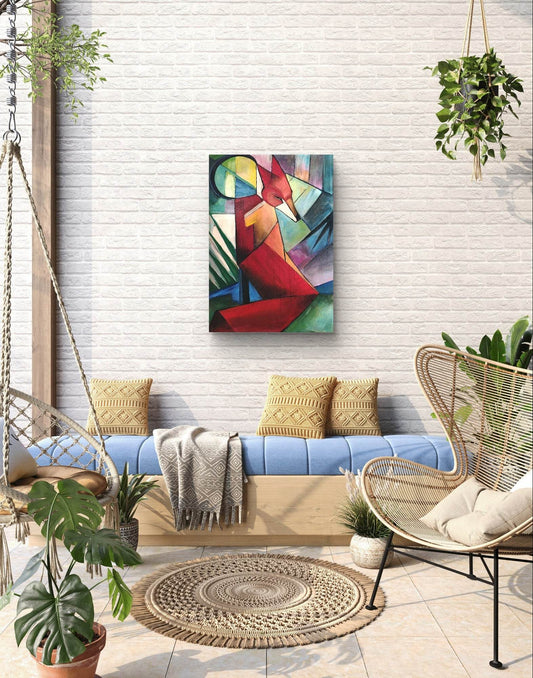 Expressiv-realistisches Gemälde Fuchs in Kubismus – handgemaltes Original Acrylbild (100 x 70 cm) auf Leinwand von H1Z ART in lebendiger Atmosphäre