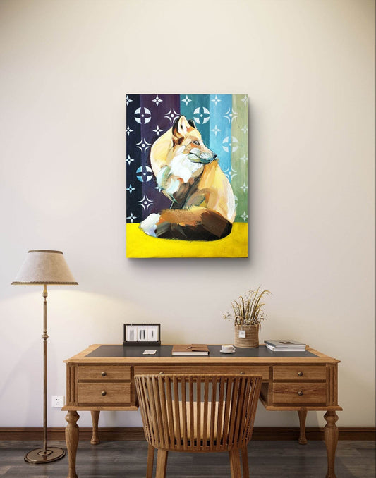 Expressiv-realistisches Gemälde Ruhender Fuchs – handgemaltes Original Acrylbild (60 x 80 cm) auf Leinwand von H1Z ART in lebendiger Atmosphäre