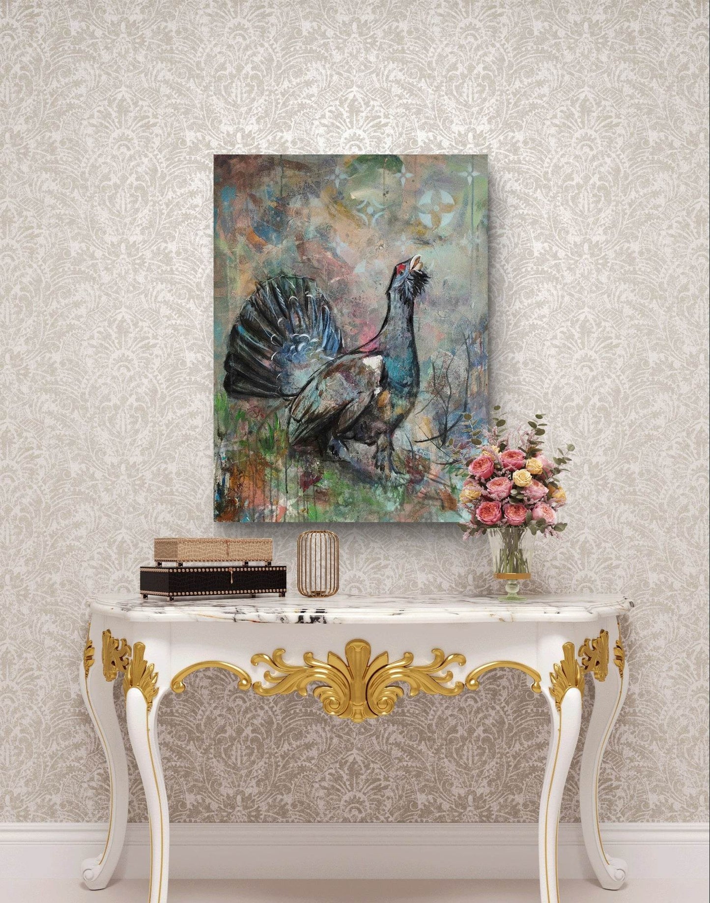 H1Z ART Acrylbild Gemälde Auerhuhn – handgemaltes Original Acrylbild (80 x 60 cm)