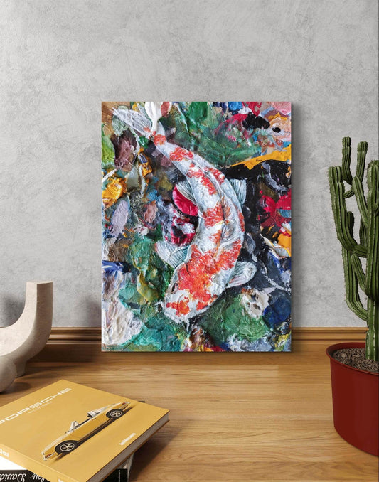 Handgemaltes Koi Karpfen II Acrylgemälde 18×24 cm – orange-rotes Fischmotiv auf Leinwand