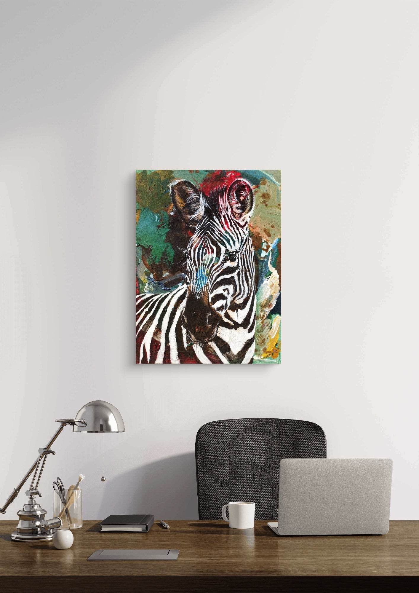 Gemälde Zebra in grün – handgemaltes Original Acrylbild (30 x 40 cm)