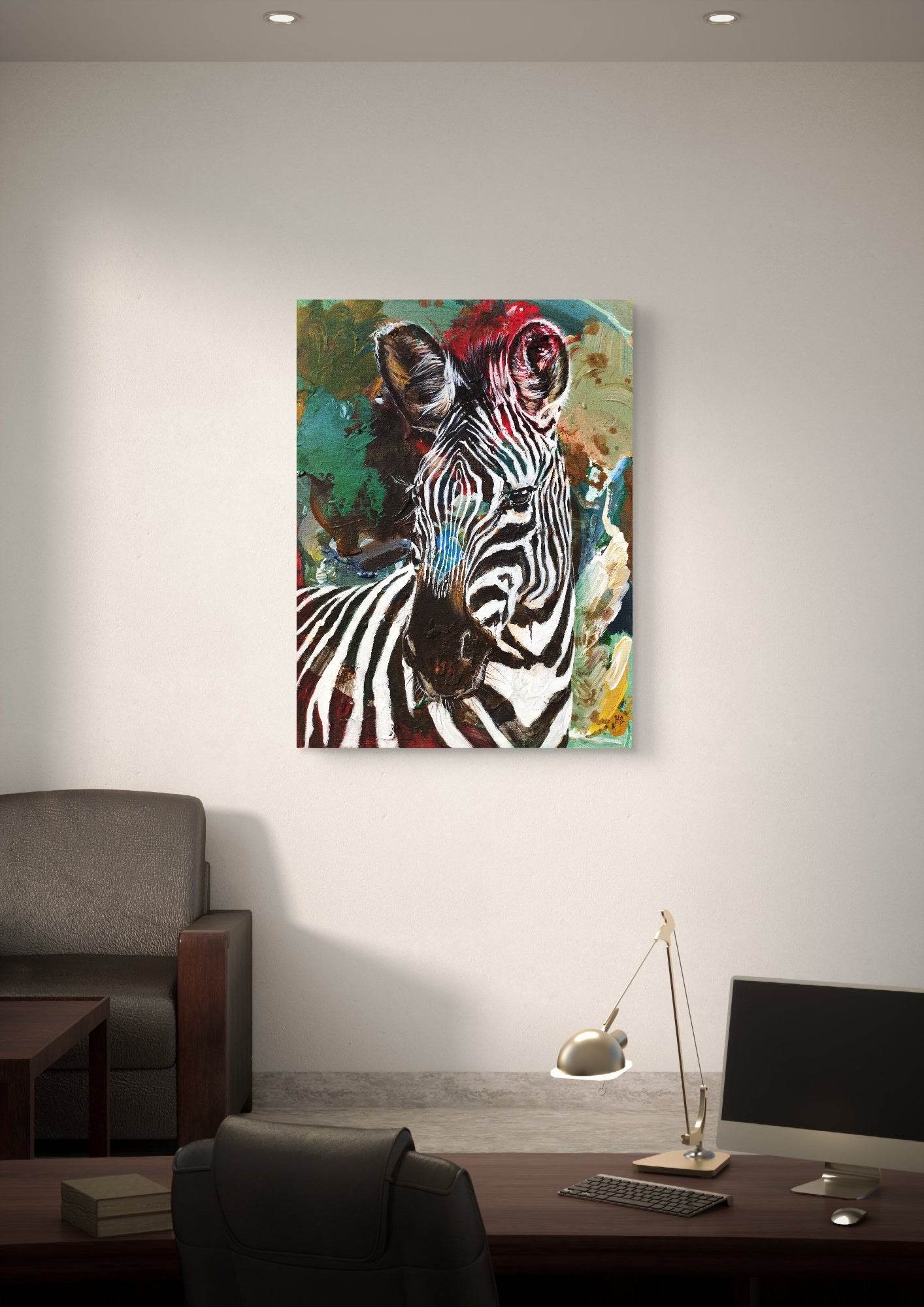 Gemälde Zebra in grün – handgemaltes Original Acrylbild (30 x 40 cm)
