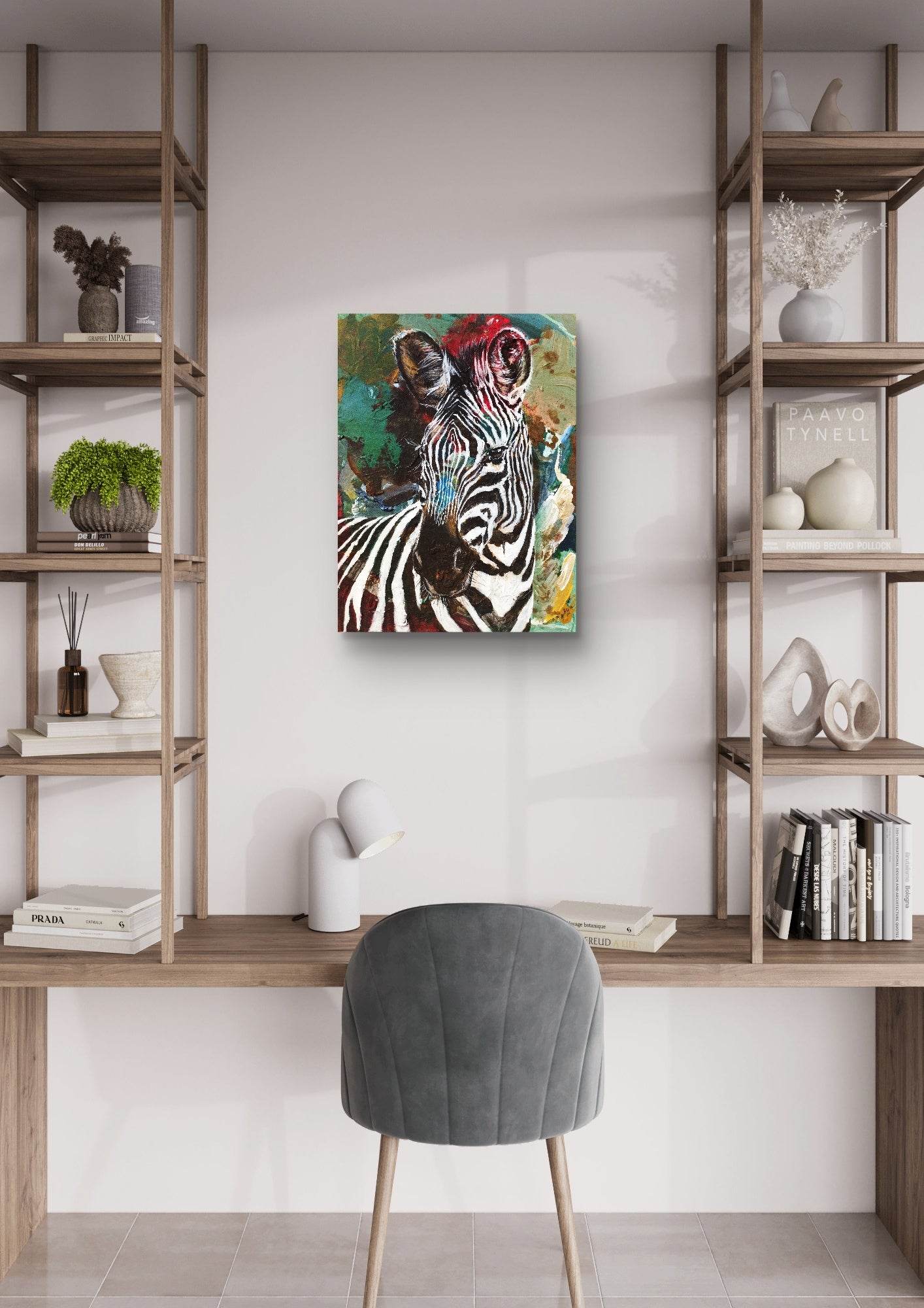 Gemälde Zebra in grün – handgemaltes Original Acrylbild (30 x 40 cm)