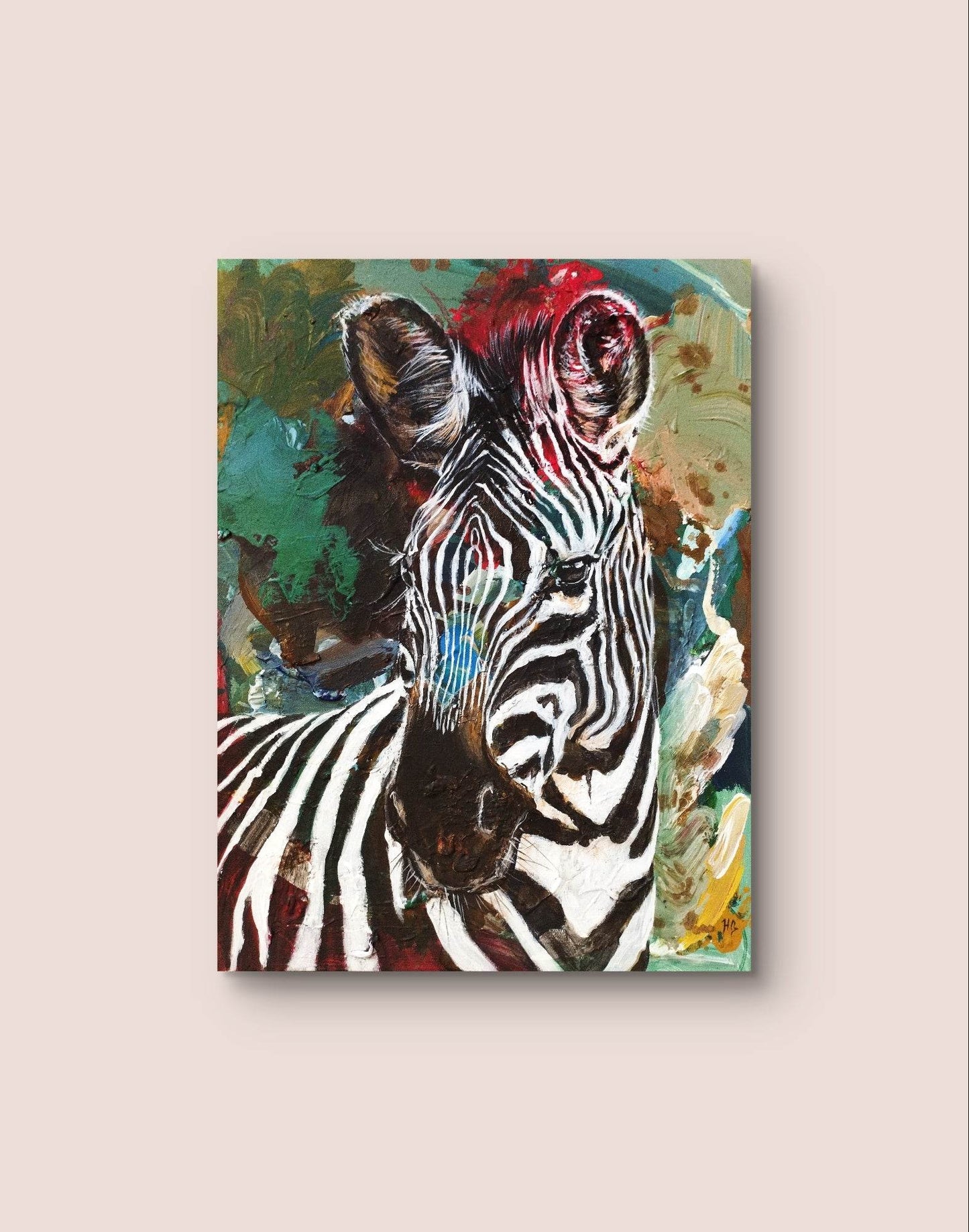 Gemälde Zebra in grün – handgemaltes Original Acrylbild (30 x 40 cm)
