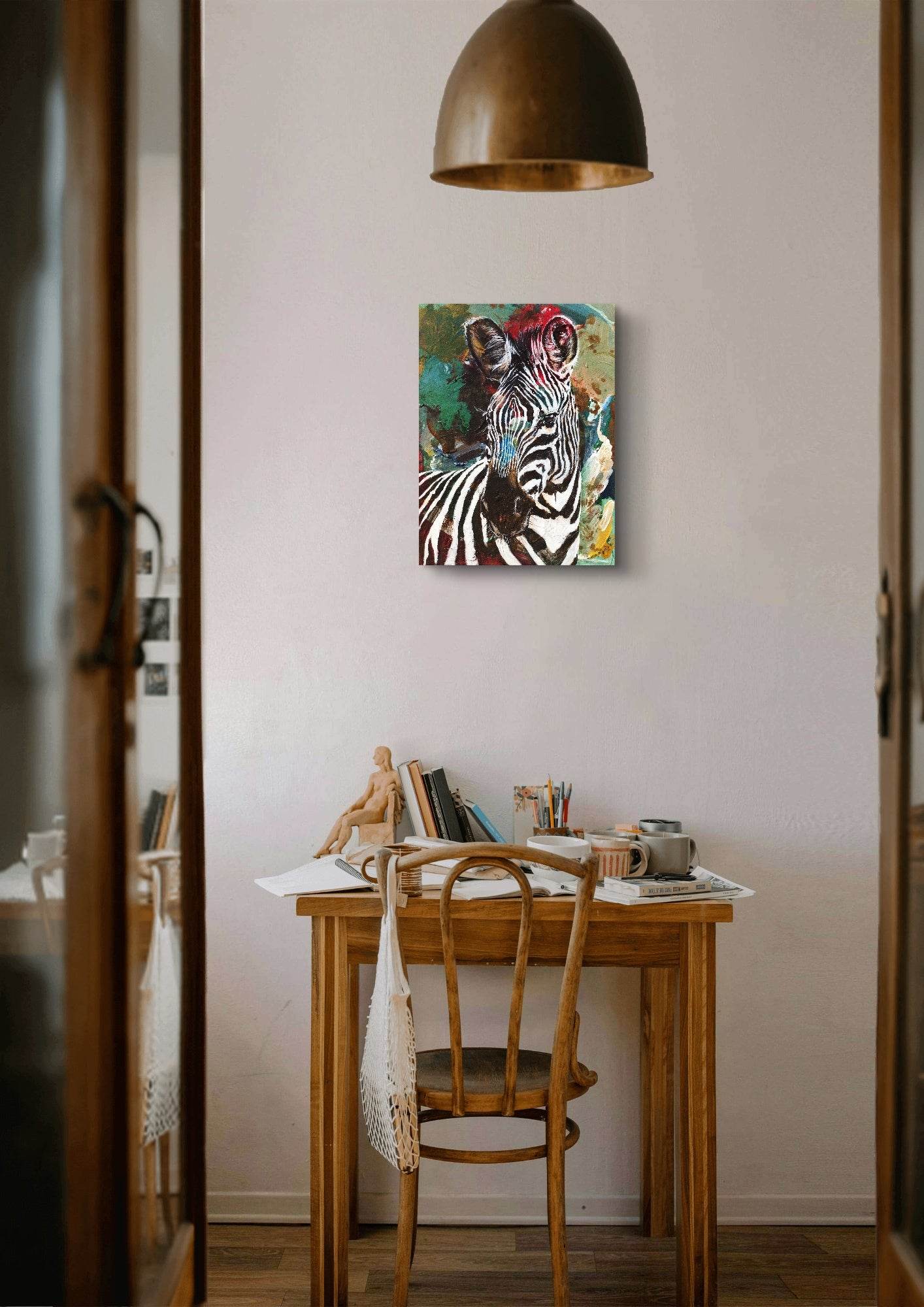 Gemälde Zebra in grün – handgemaltes Original Acrylbild (30 x 40 cm)