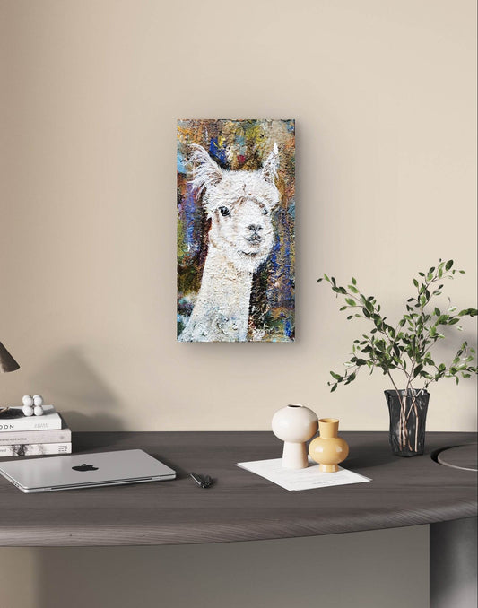 H1Z ART Acrylbild Gemälde Lama – handgemaltes Original Acrylbild (21 x 40 cm)