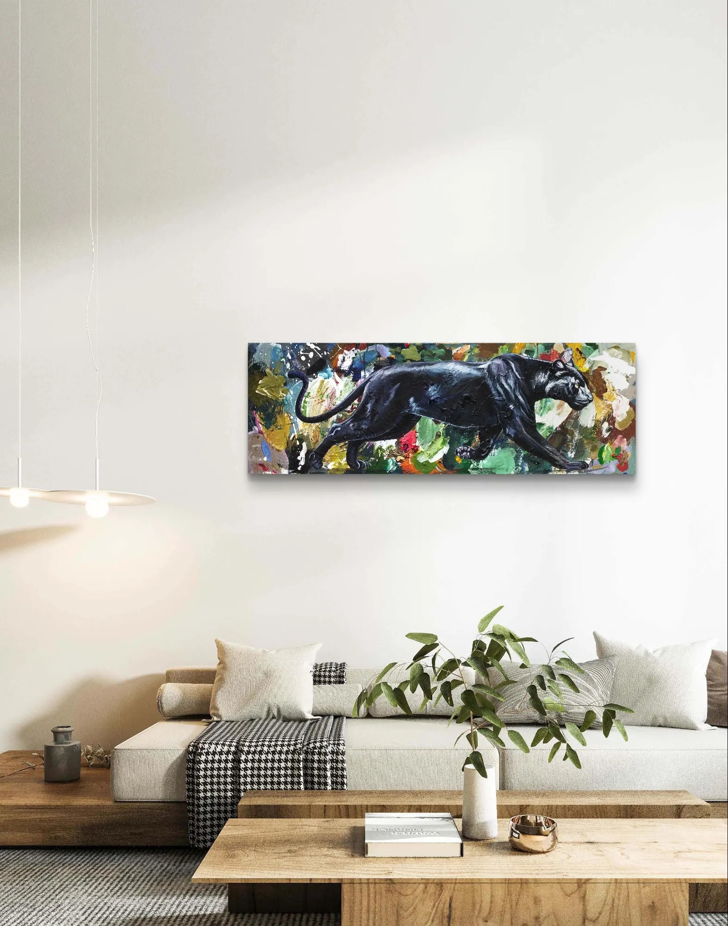 Gemälde Panther – handgemaltes Original Acrylbild (120 x 40 cm)