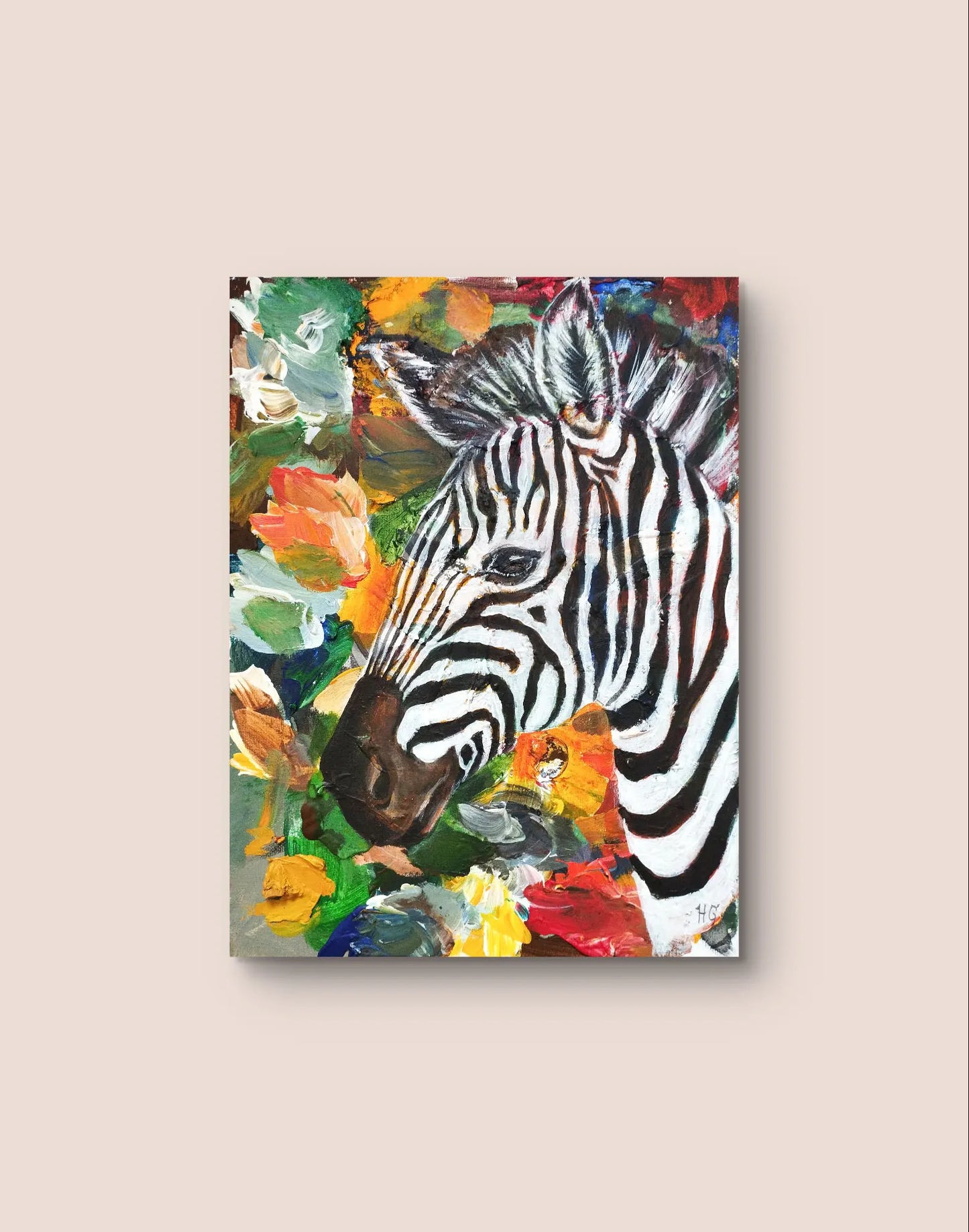Gemälde Zebra auf der Savanne – handgemaltes Original Acrylbild (30 x 40 cm)