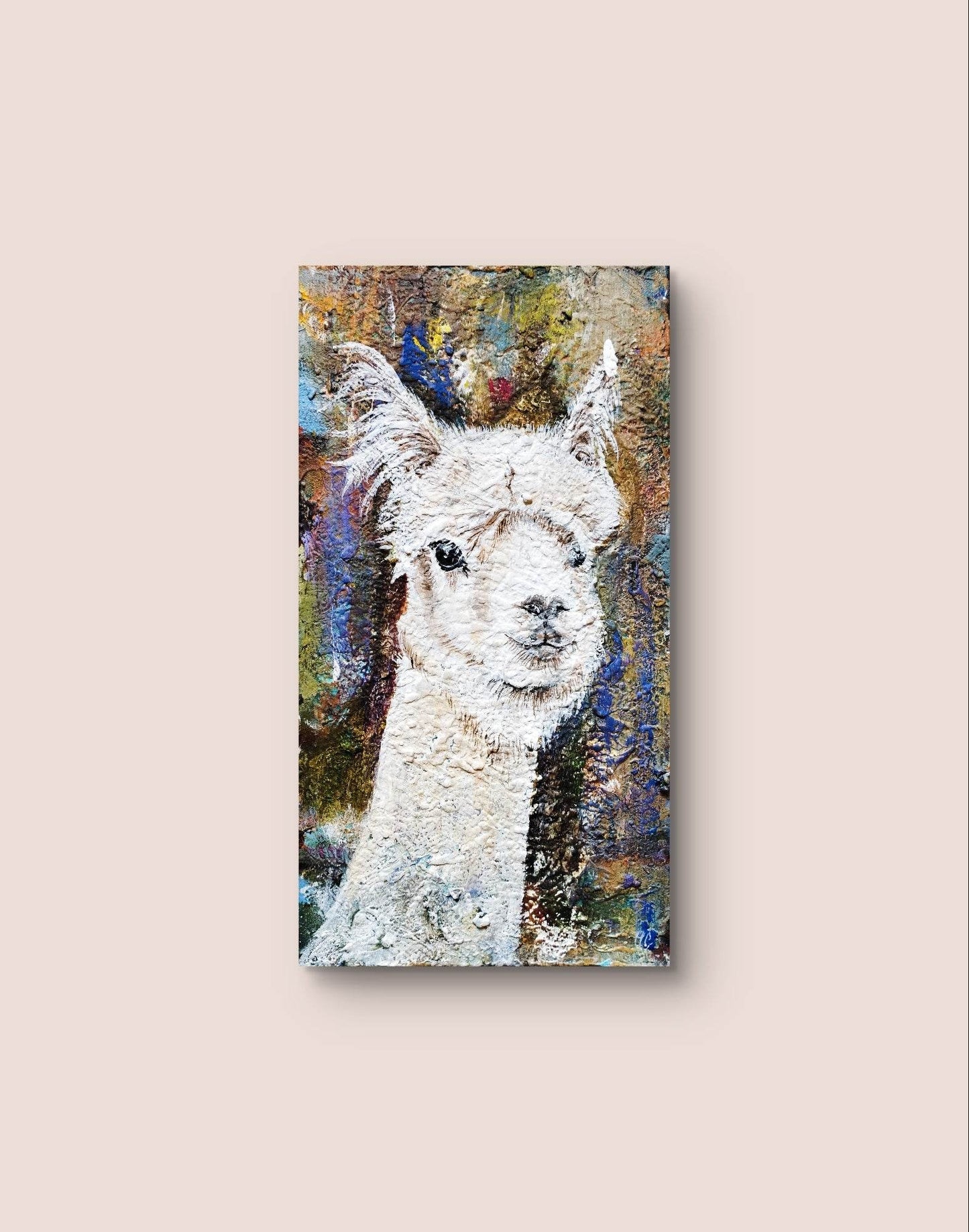 H1Z ART Acrylbild Gemälde Lama – handgemaltes Original Acrylbild (21 x 40 cm)